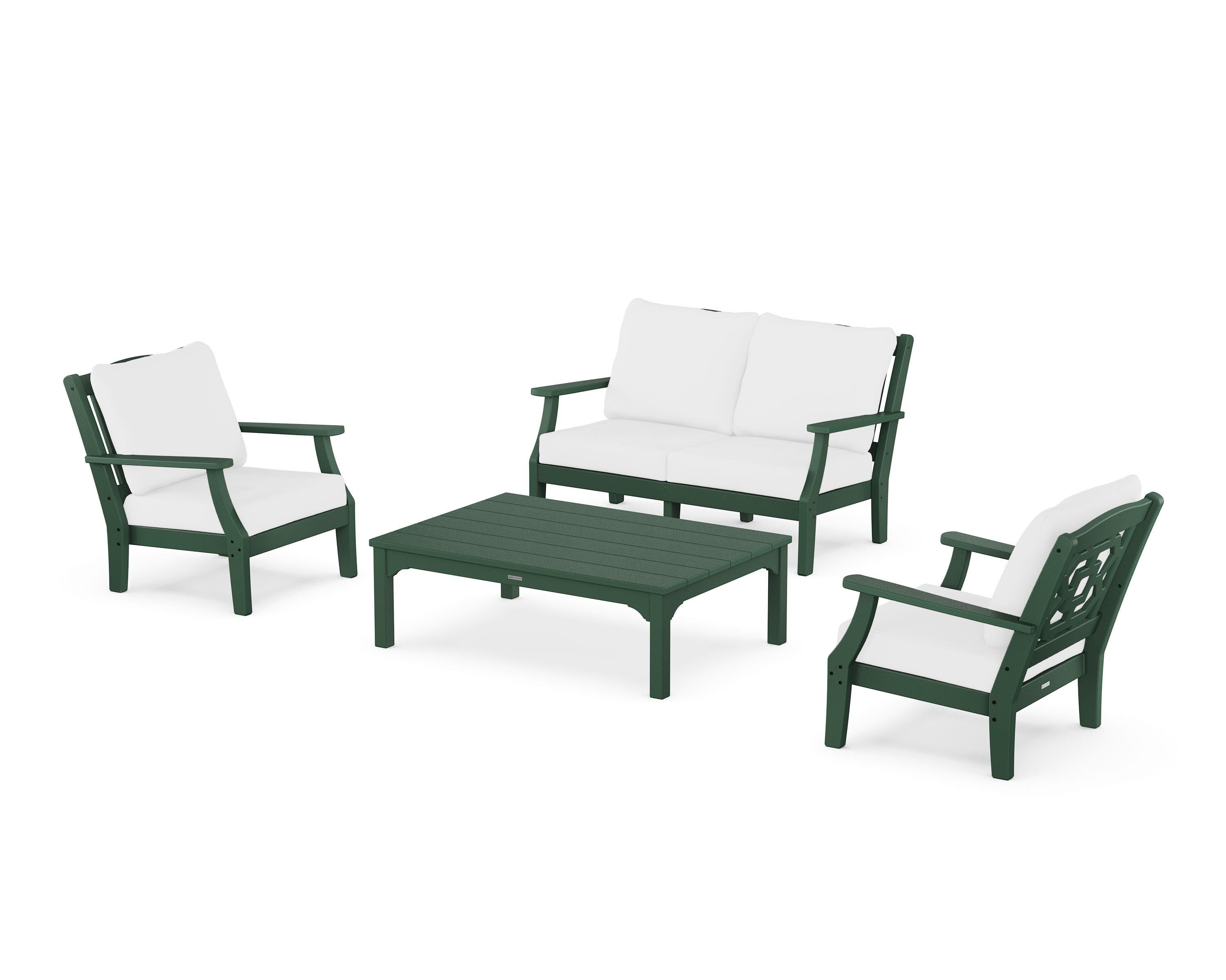 Martha Stewart by POLYWOOD Chinoiserie 4-Piece Deep Seating Set with Loveseat in Green / Natural