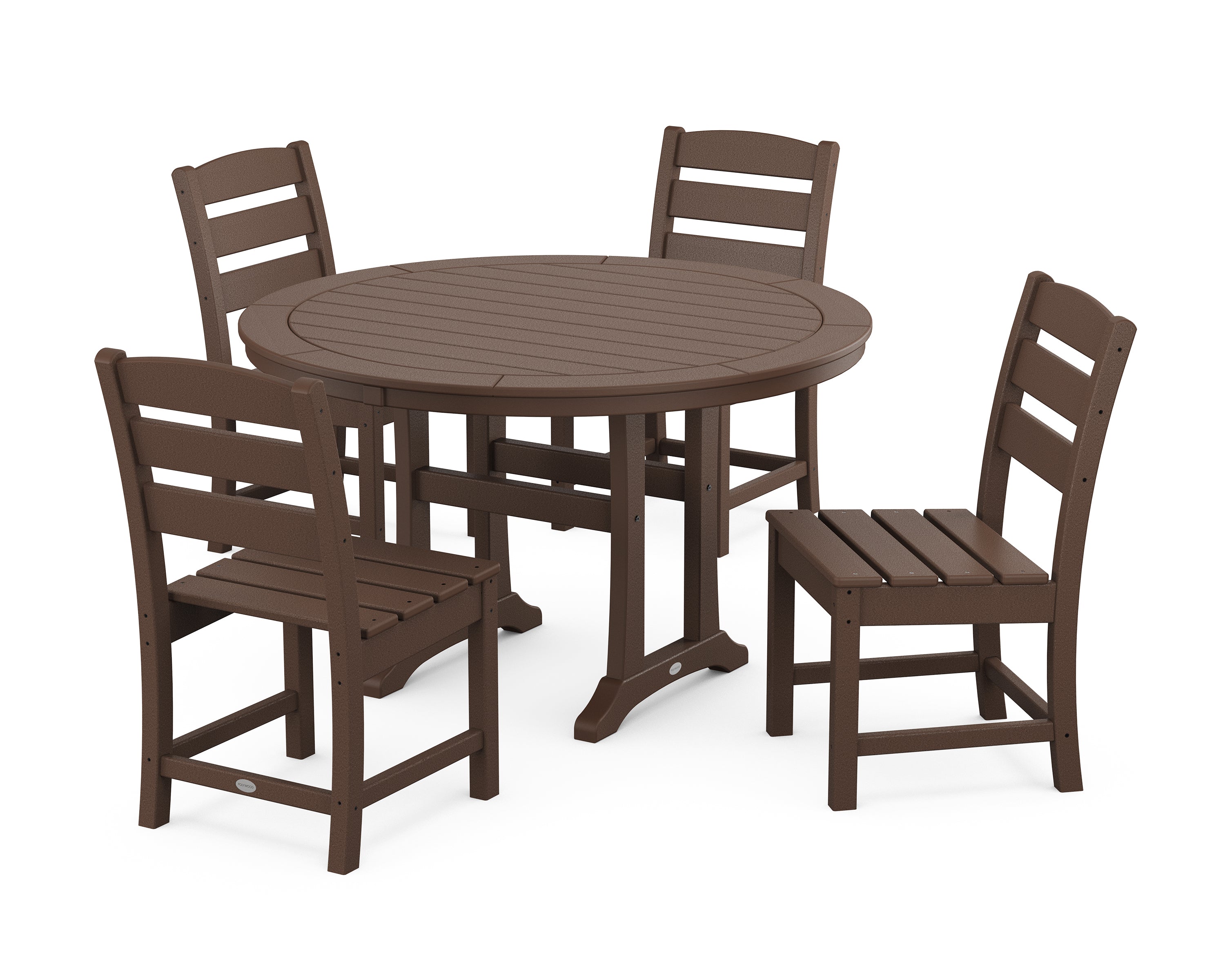 POLYWOOD® Lakeside Side Chair 5-Piece Round Dining Set With Trestle Legs in Mahogany
