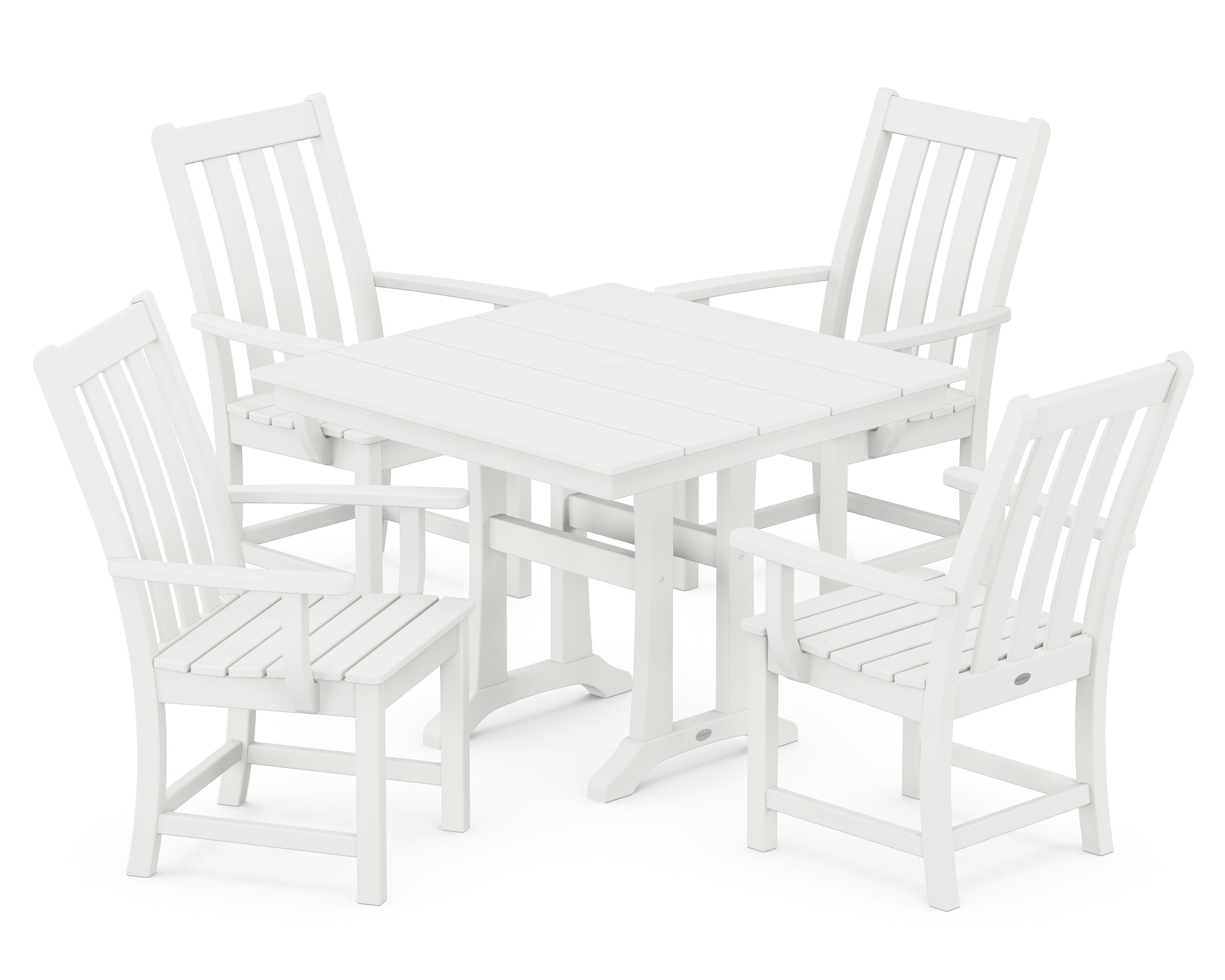 POLYWOOD® Vineyard 5-Piece Farmhouse Trestle Arm Chair Dining Set in Vintage White