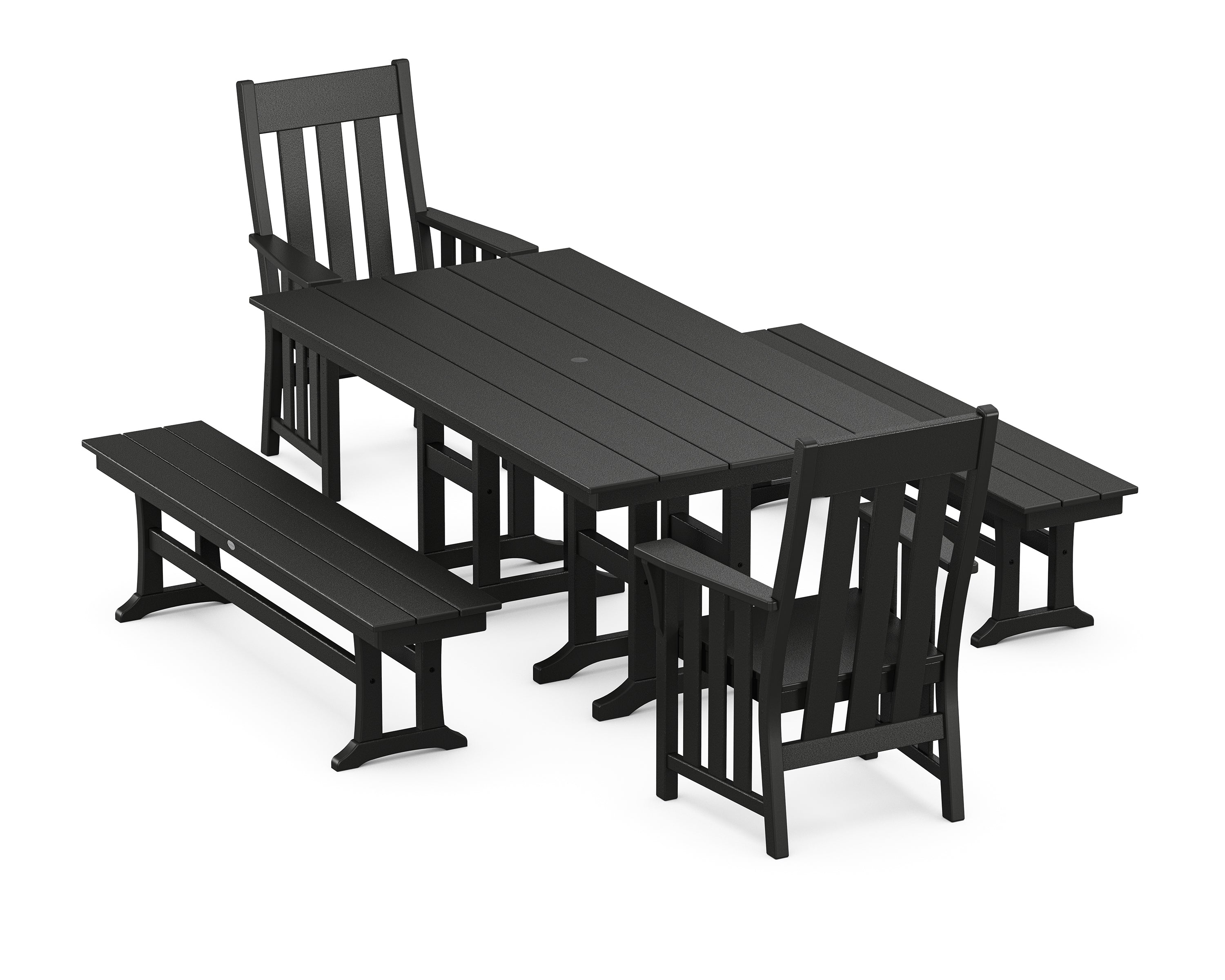 Martha Stewart by POLYWOOD Acadia 5-Piece Farmhouse Dining Set with Benches in Black