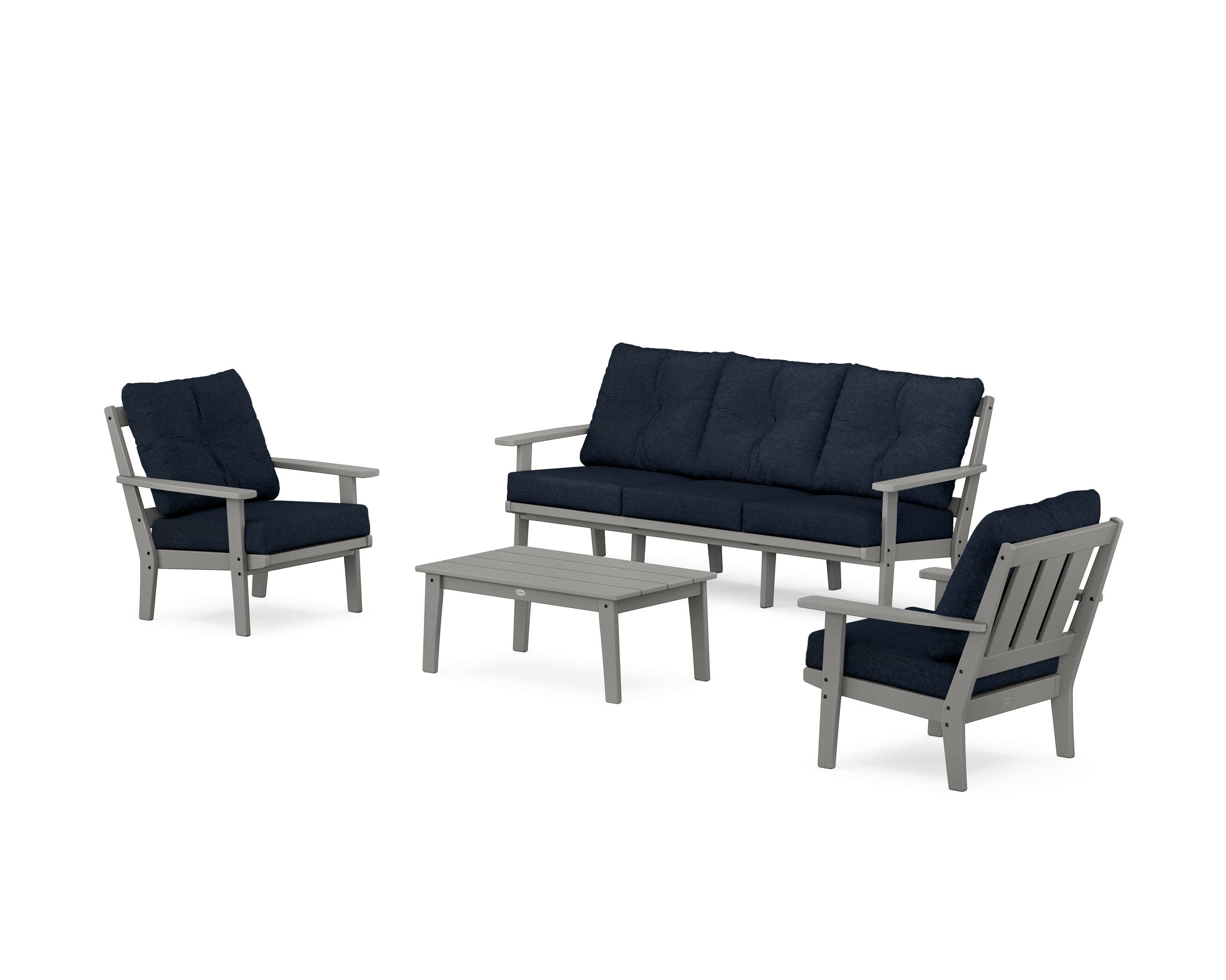 POLYWOOD Oxford 4-Piece Deep Seating Set with Sofa in Slate Grey / Marine Indigo