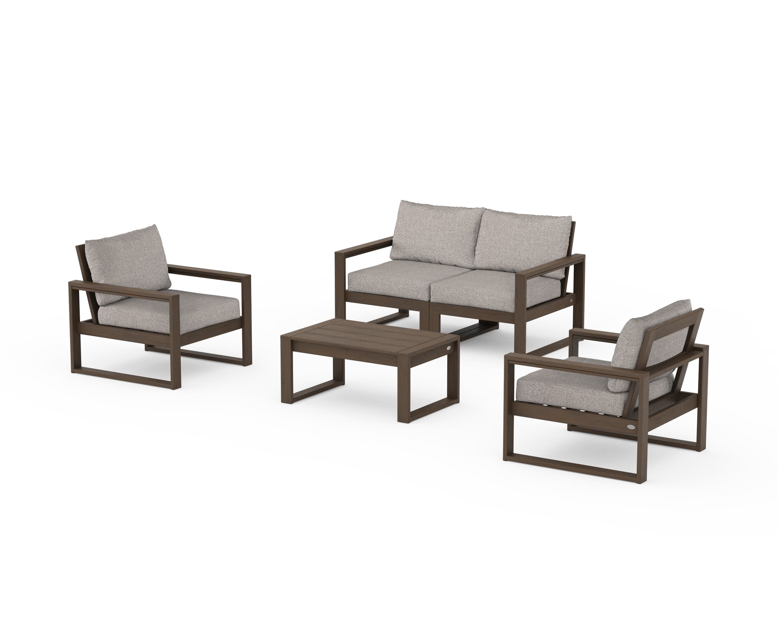 POLYWOOD EDGE Sectional 4-Piece Deep Seating Set with Loveseat in Kona / Weathered Tweed