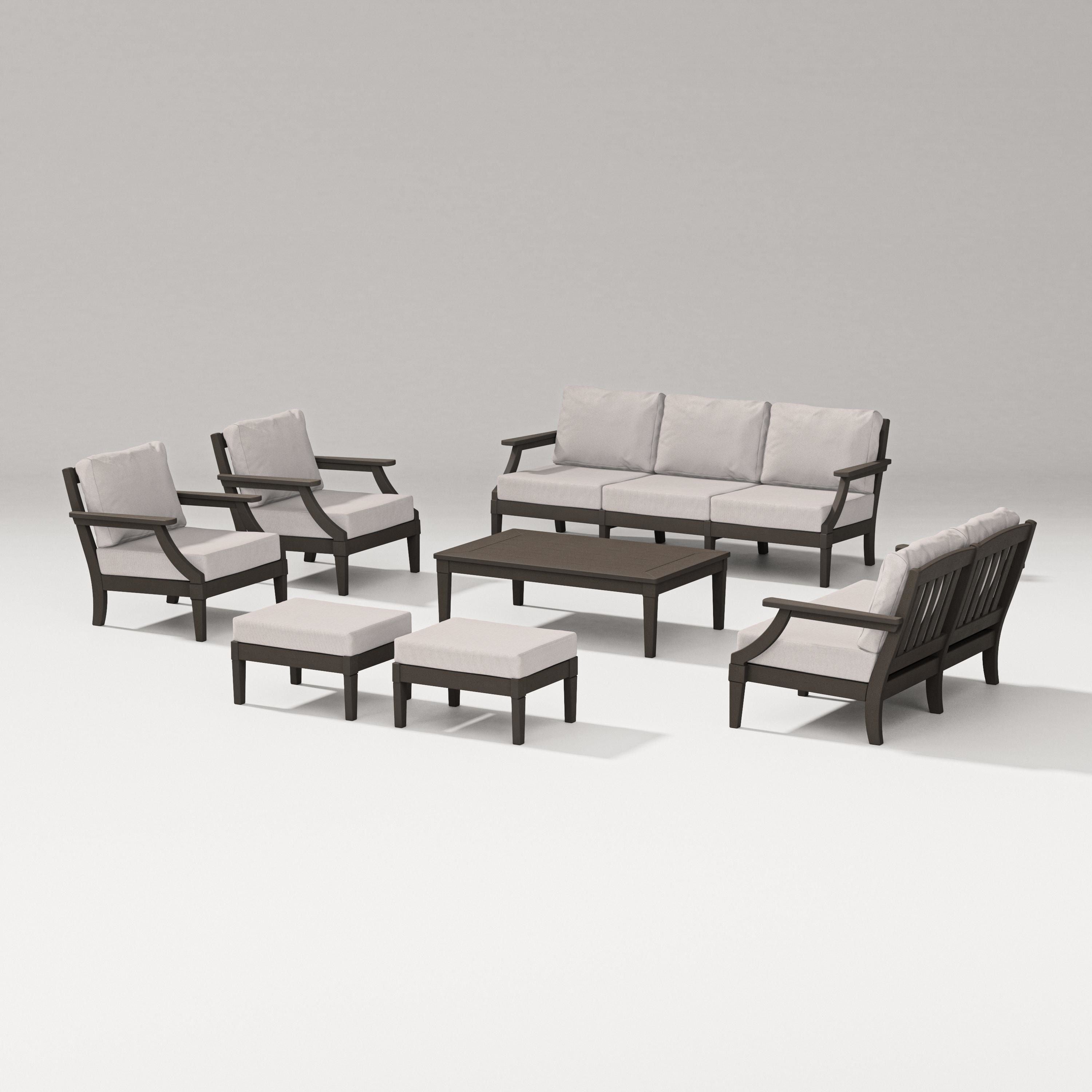 PW Designer Series Estate 7-Piece Lounge Sofa Set in Vintage Coffee / Dune Burlap