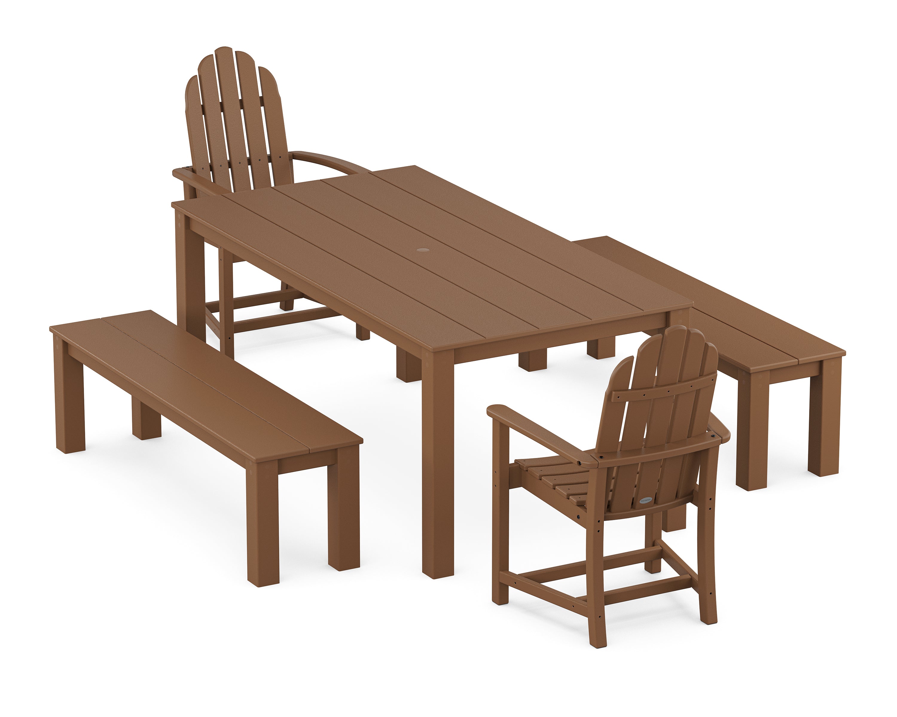 POLYWOOD Classic Adirondack 5-Piece Parsons Dining Set with Benches in Teak