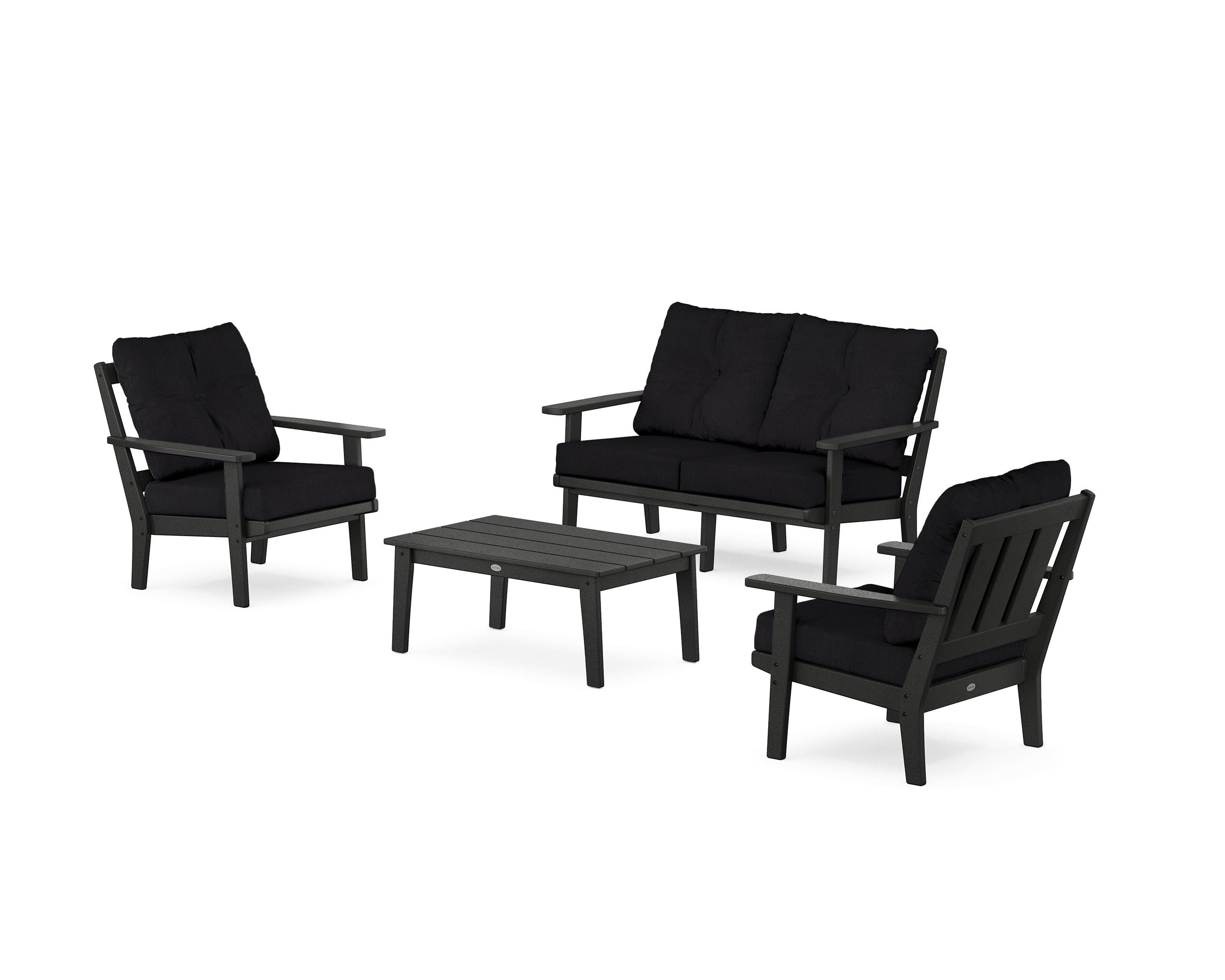 POLYWOOD Oxford 4-Piece Deep Seating Set with Loveseat in Black / Midnight Linen
