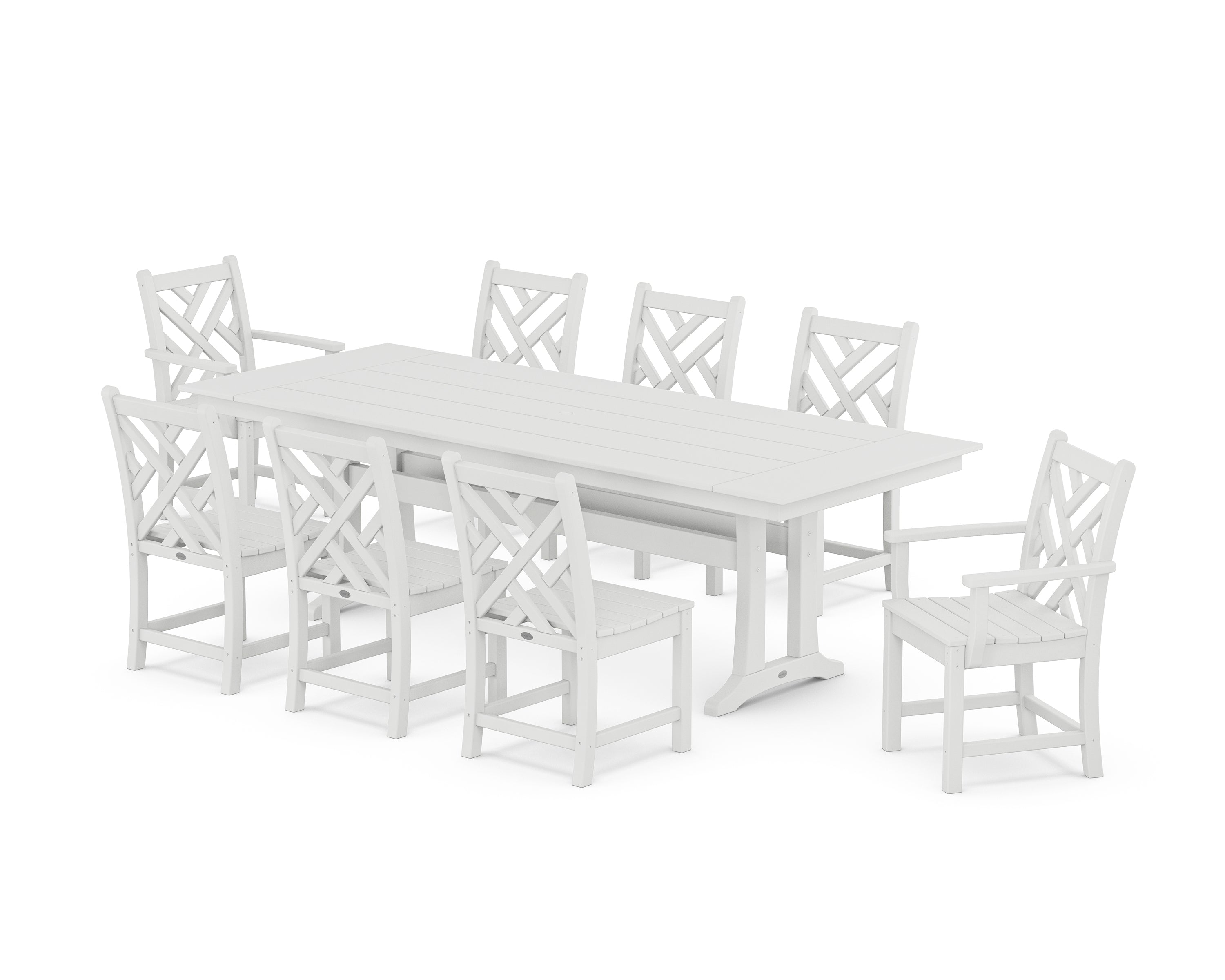 POLYWOOD Chippendale 9-Piece Farmhouse Dining Set with Trestle Legs in White