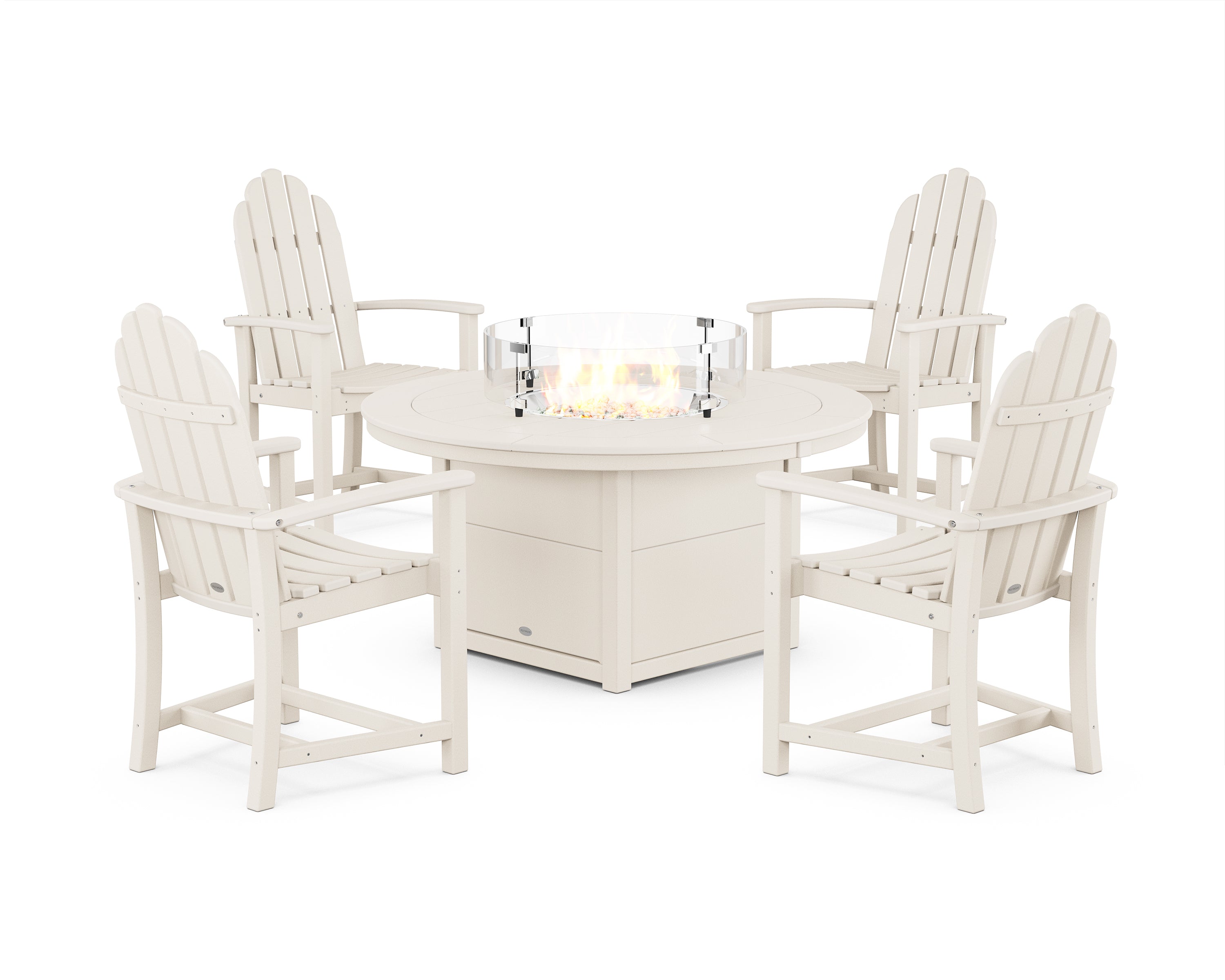POLYWOOD® Classic 4-Piece Upright Adirondack Conversation Set with Fire Pit Table in Sand
