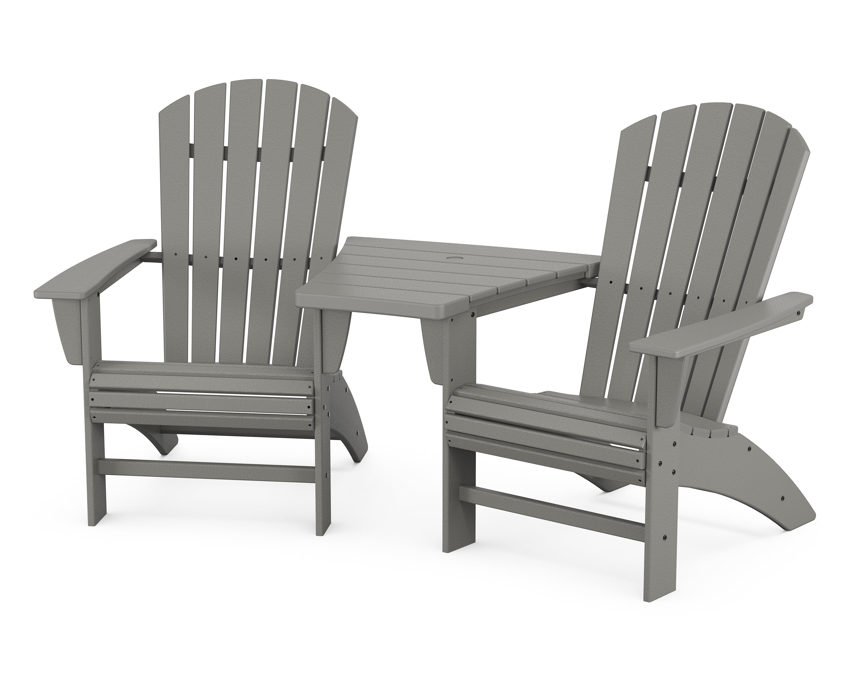 POLYWOOD® Nautical 3-Piece Curveback Adirondack Set with Angled Connecting Table in Slate Grey