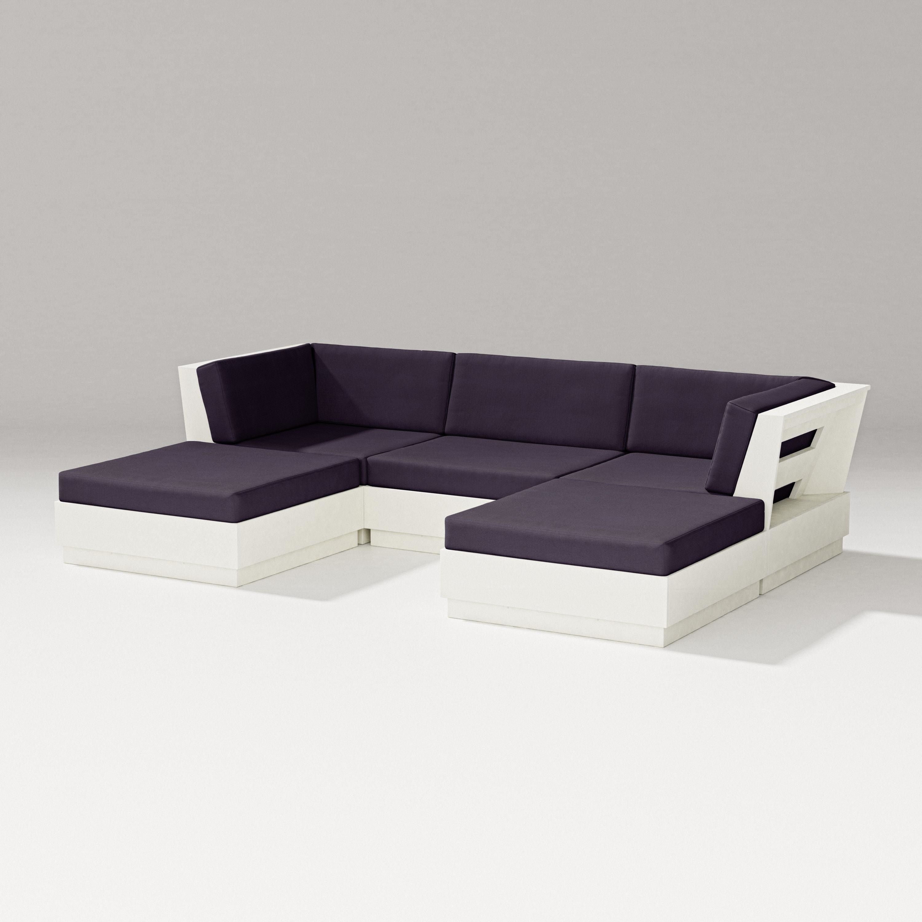 PW Designer Series Elevate Double Chaise Sectional in Vintage White / Navy Linen