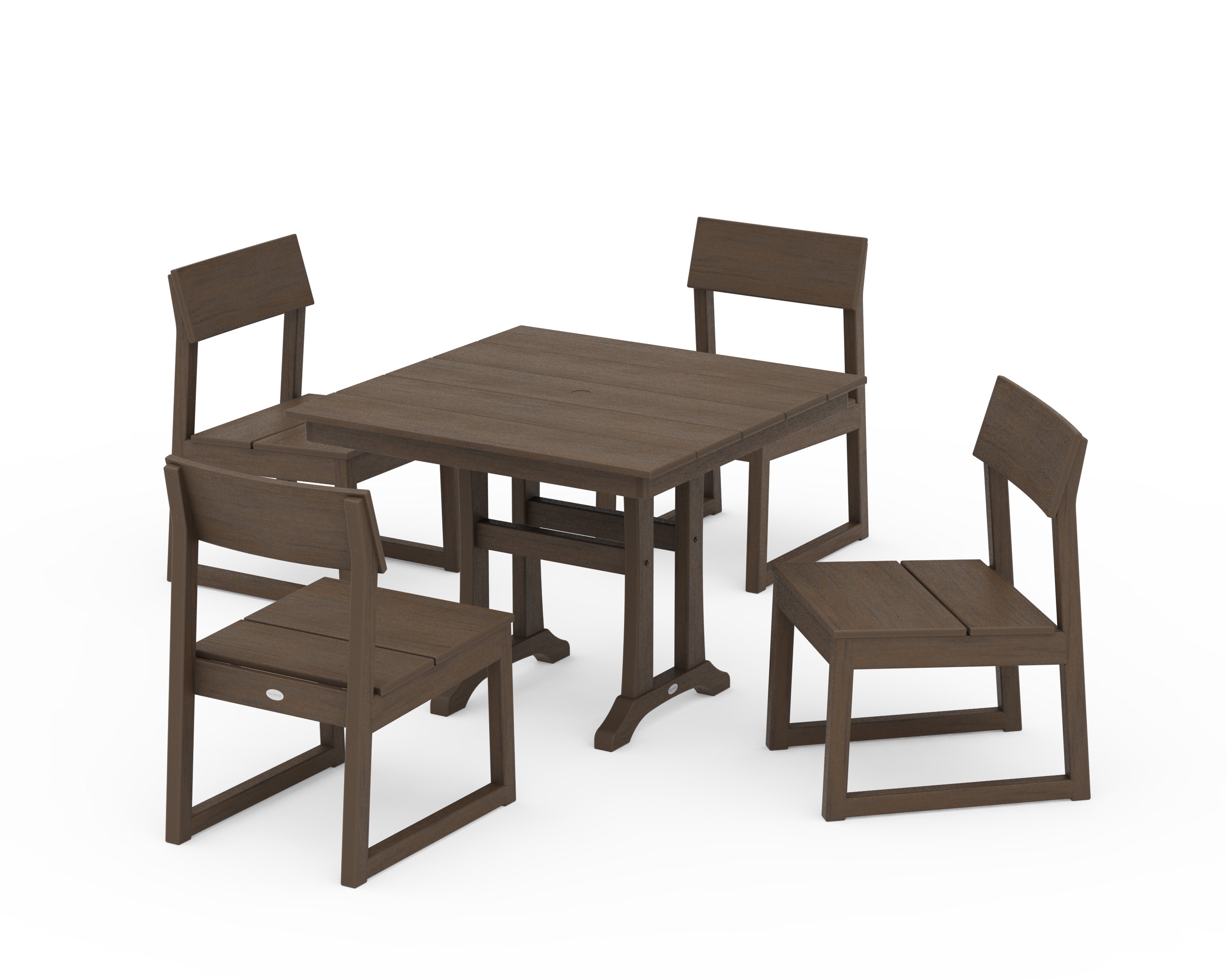 POLYWOOD EDGE 5-Piece Farmhouse Trestle Side Chair Dining Set in Kona