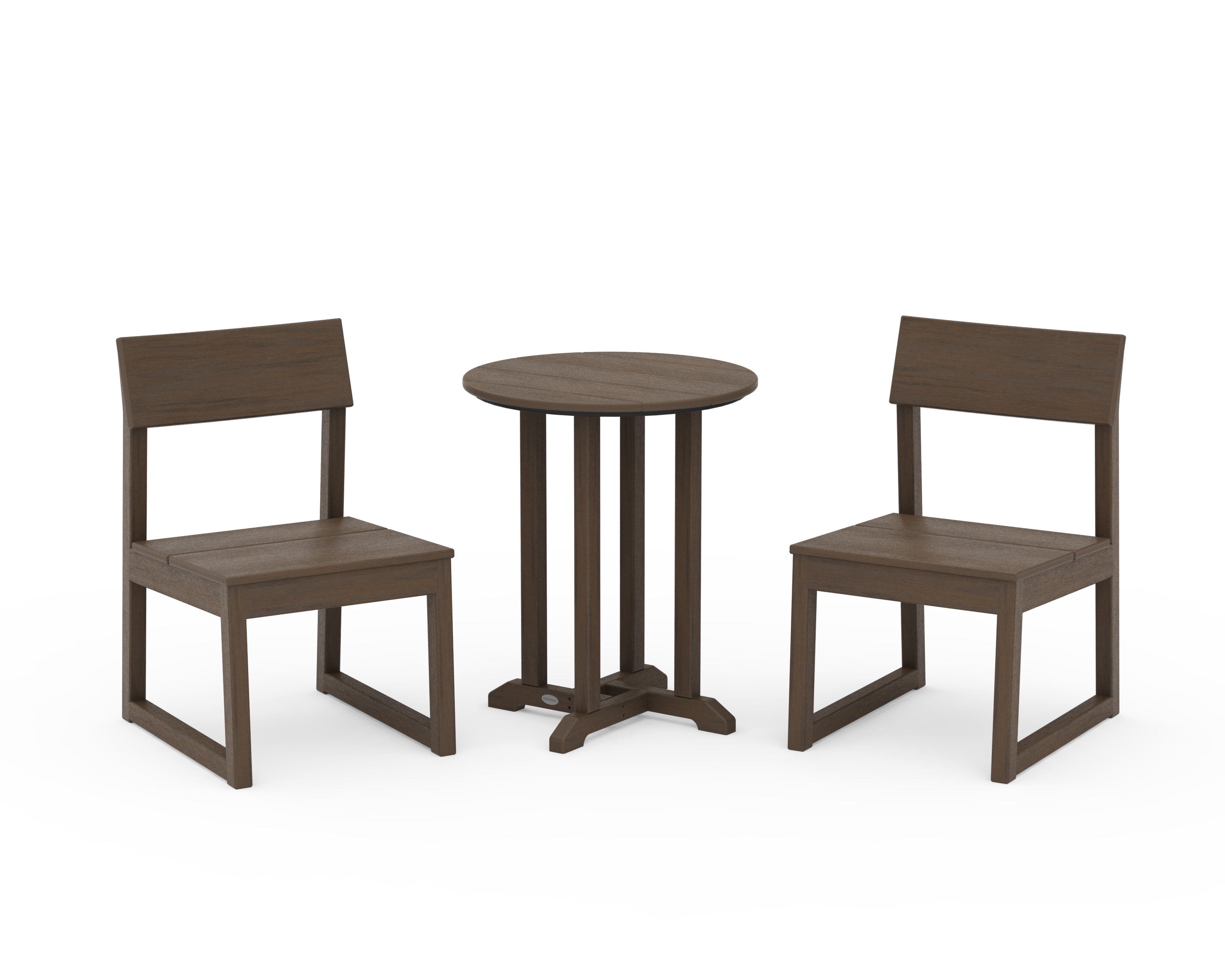 POLYWOOD EDGE Side Chair 3-Piece Round Bistro Dining Set in Kona