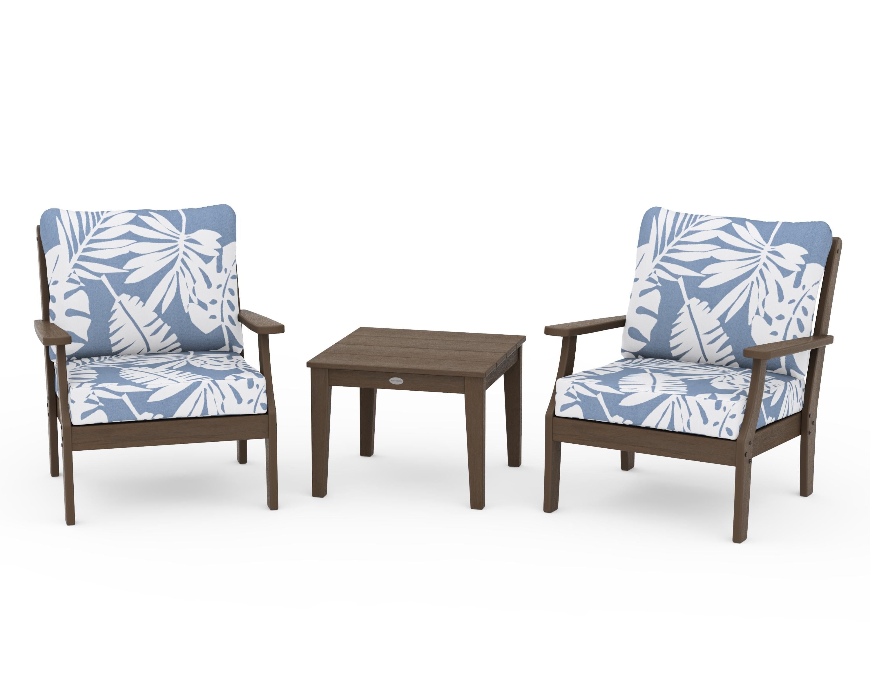 POLYWOOD Braxton 3-Piece Deep Seating Set in Kona / Leaf Sky Blue