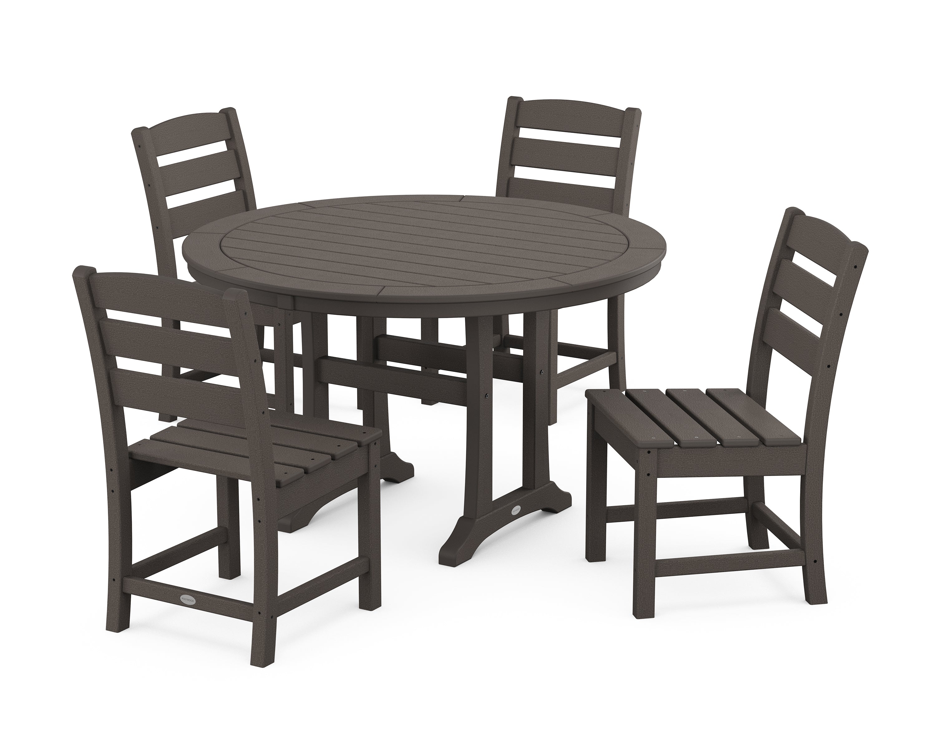 POLYWOOD® Lakeside Side Chair 5-Piece Round Dining Set With Trestle Legs in Vintage Coffee