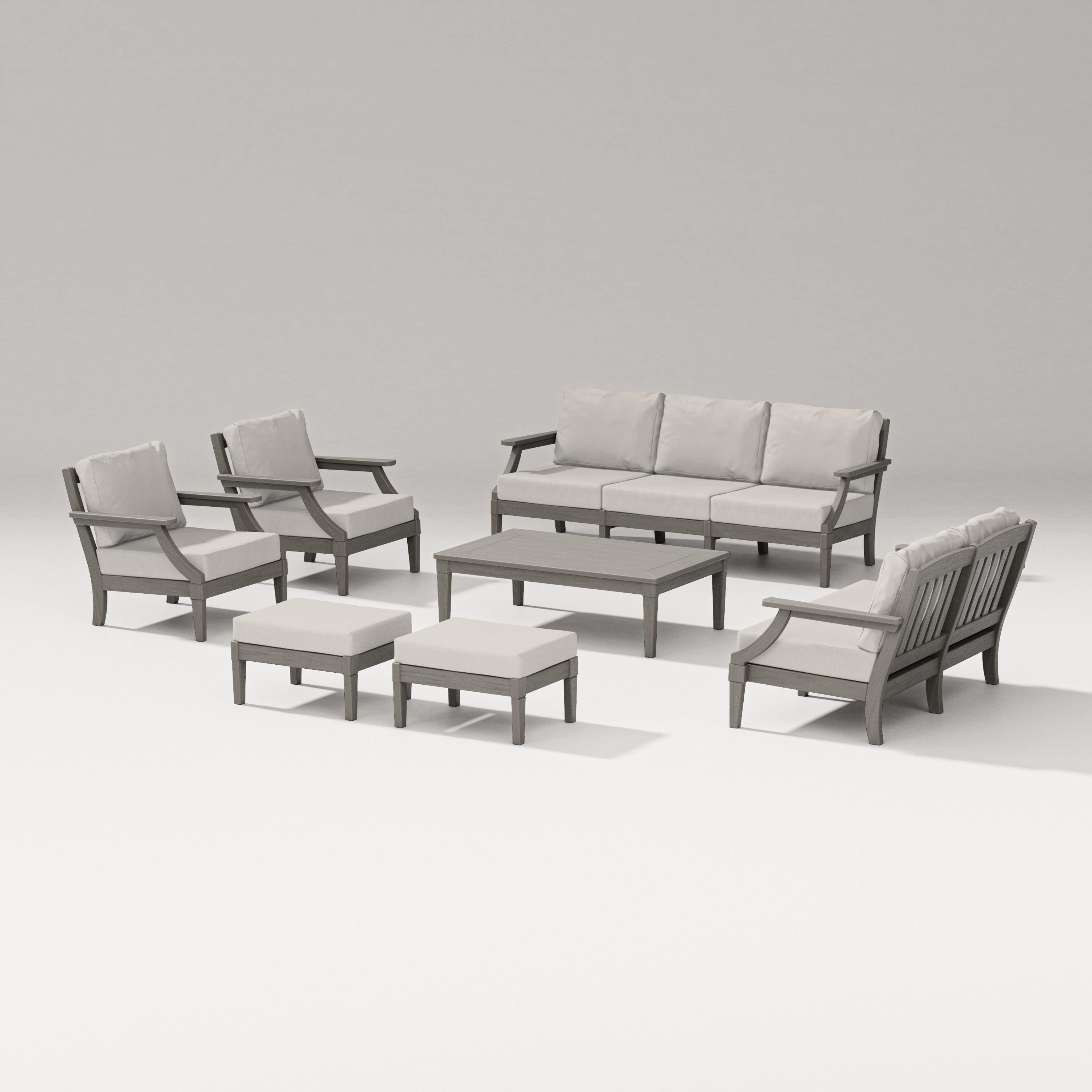 PW Designer Series Estate 7-Piece Lounge Sofa Set in Driftwood / Cast Ash