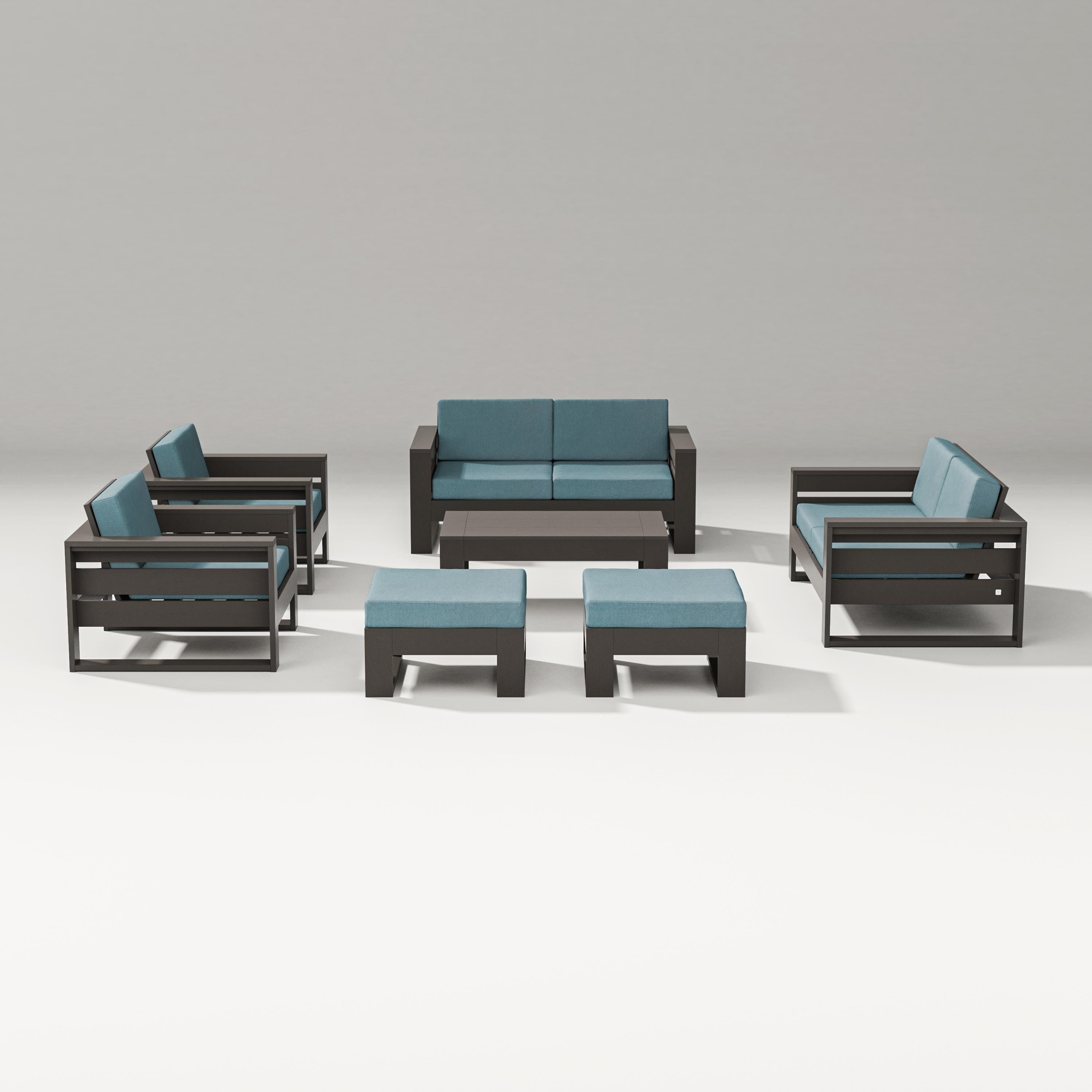 PW Designer Series Latitude 7-Piece Lounge Loveseat Set in Vintage Coffee / Ocean Teal