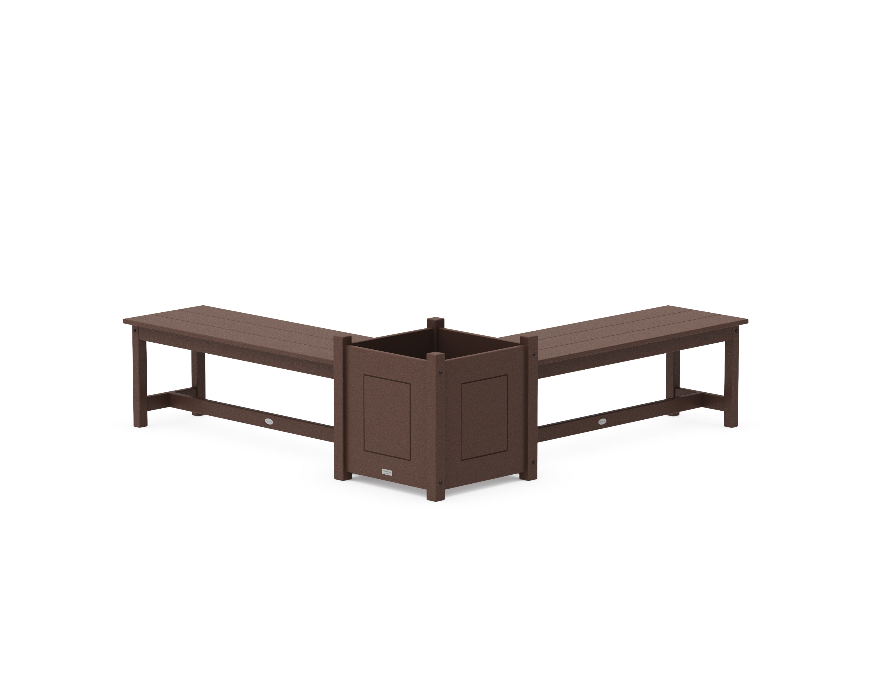 POLYWOOD 48" Country Living L- Shaped Planter Bench Set- Large in Mahogany