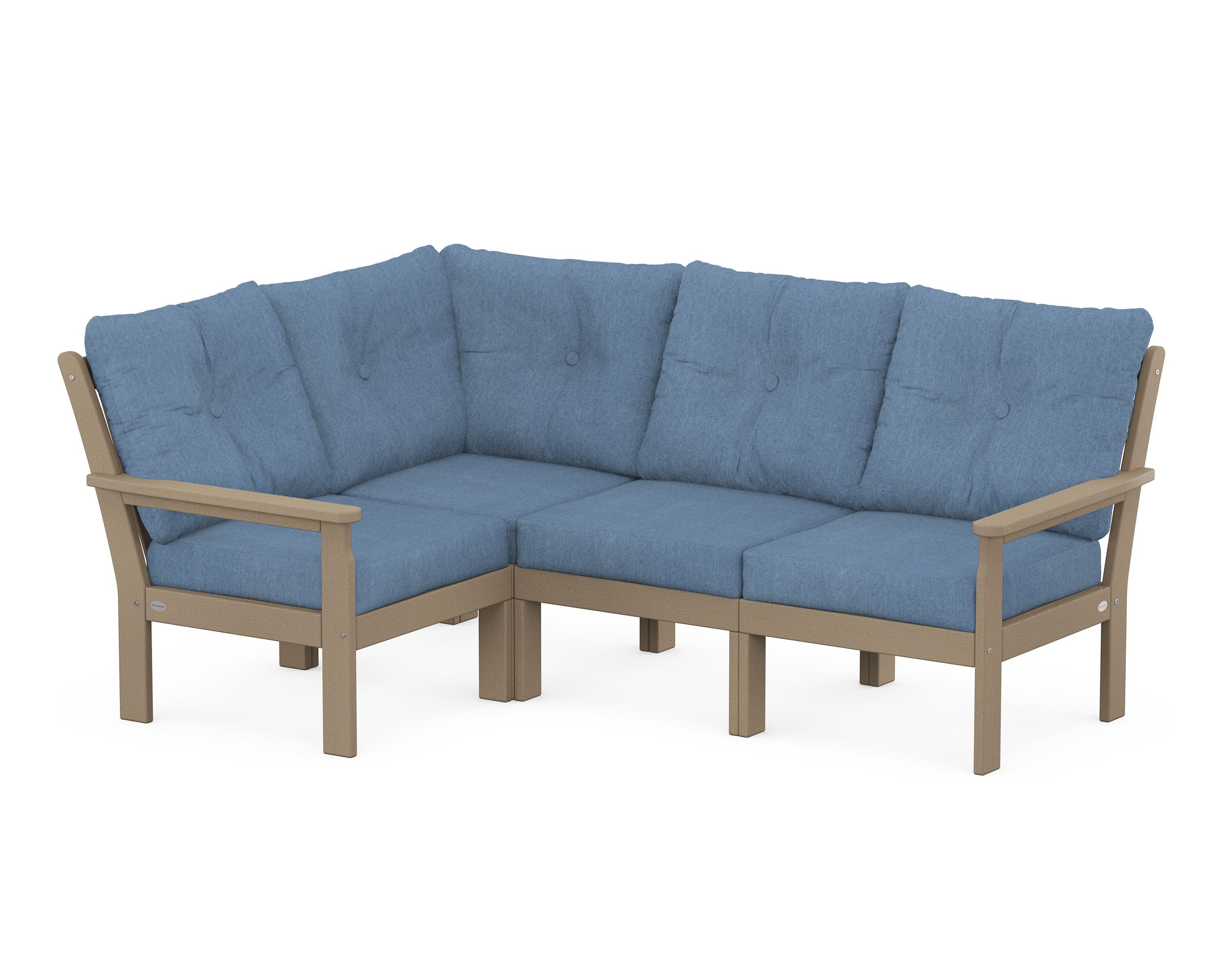POLYWOOD Vineyard 4-Piece Sectional in Vintage Sahara / Sky Blue