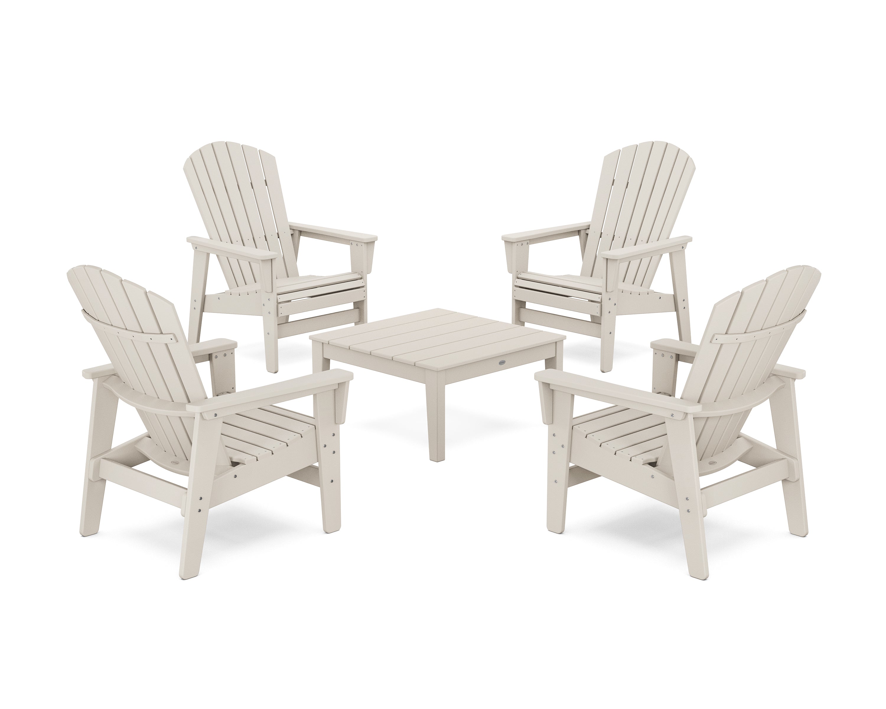 POLYWOOD 5-Piece Nautical Grand Upright Adirondack Chair Conversation Group in Sand