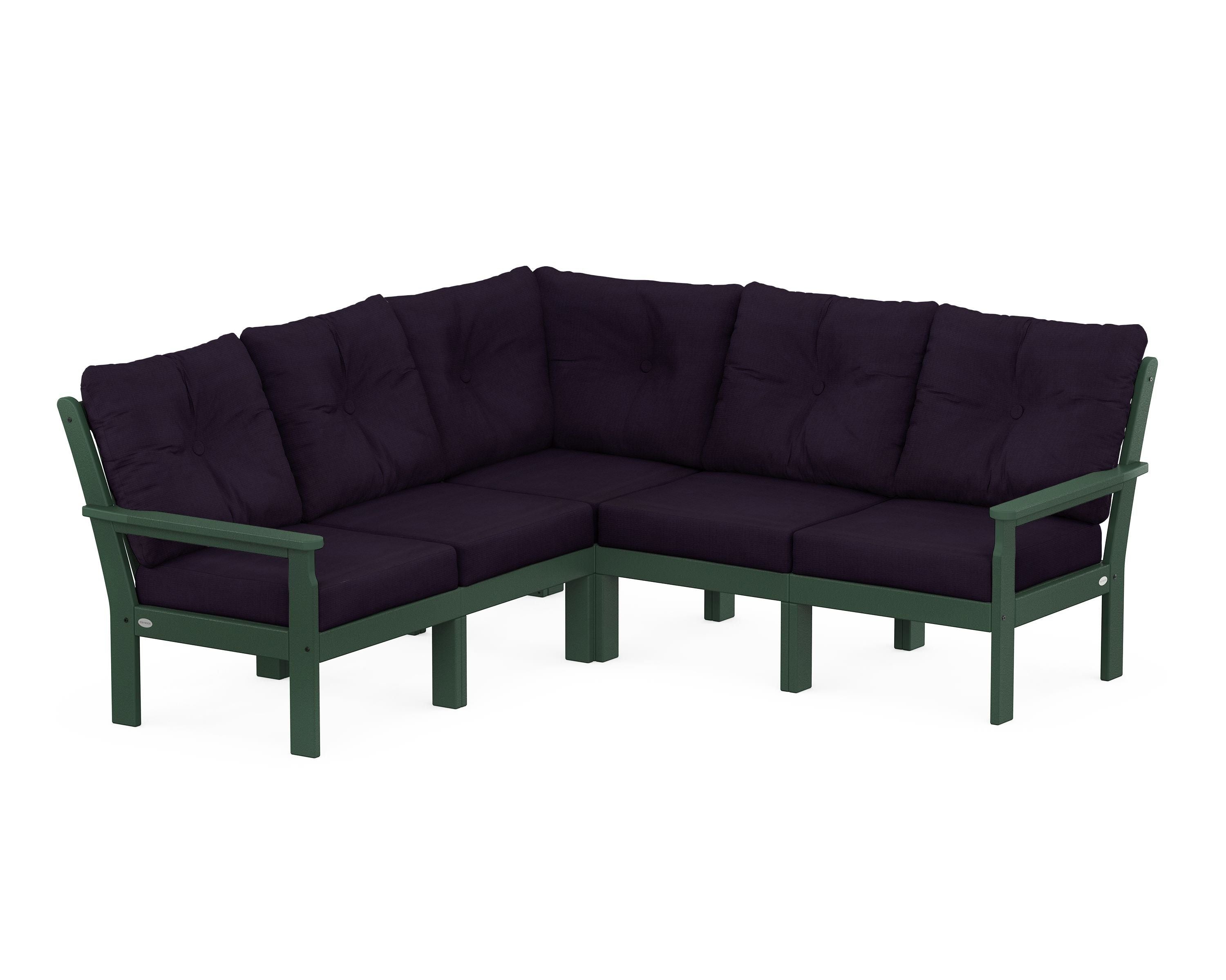 POLYWOOD Vineyard 5-Piece Sectional in Green / Navy Linen