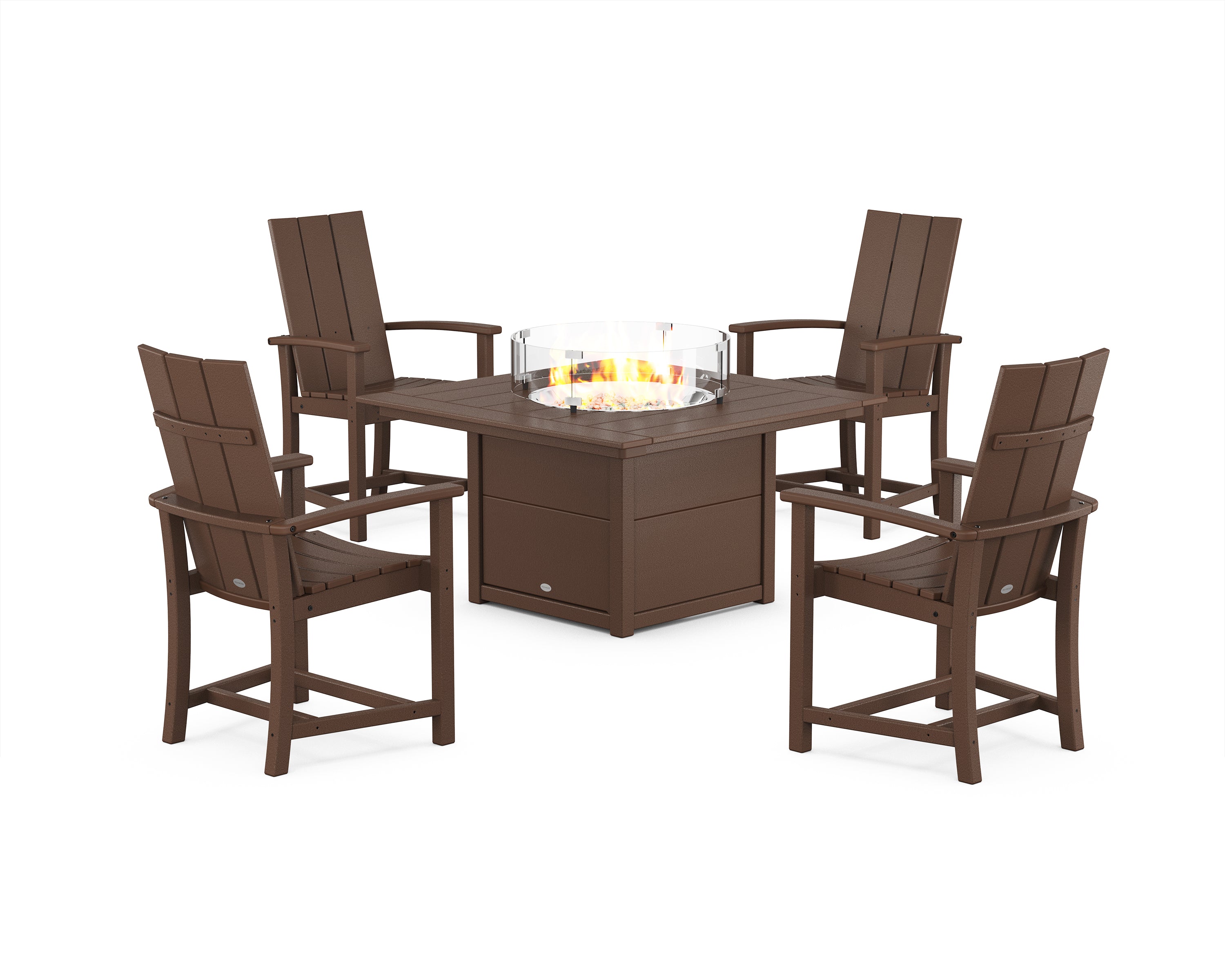 POLYWOOD Modern 4-Piece Upright Adirondack Conversation Set with Fire Pit Table in Mahogany