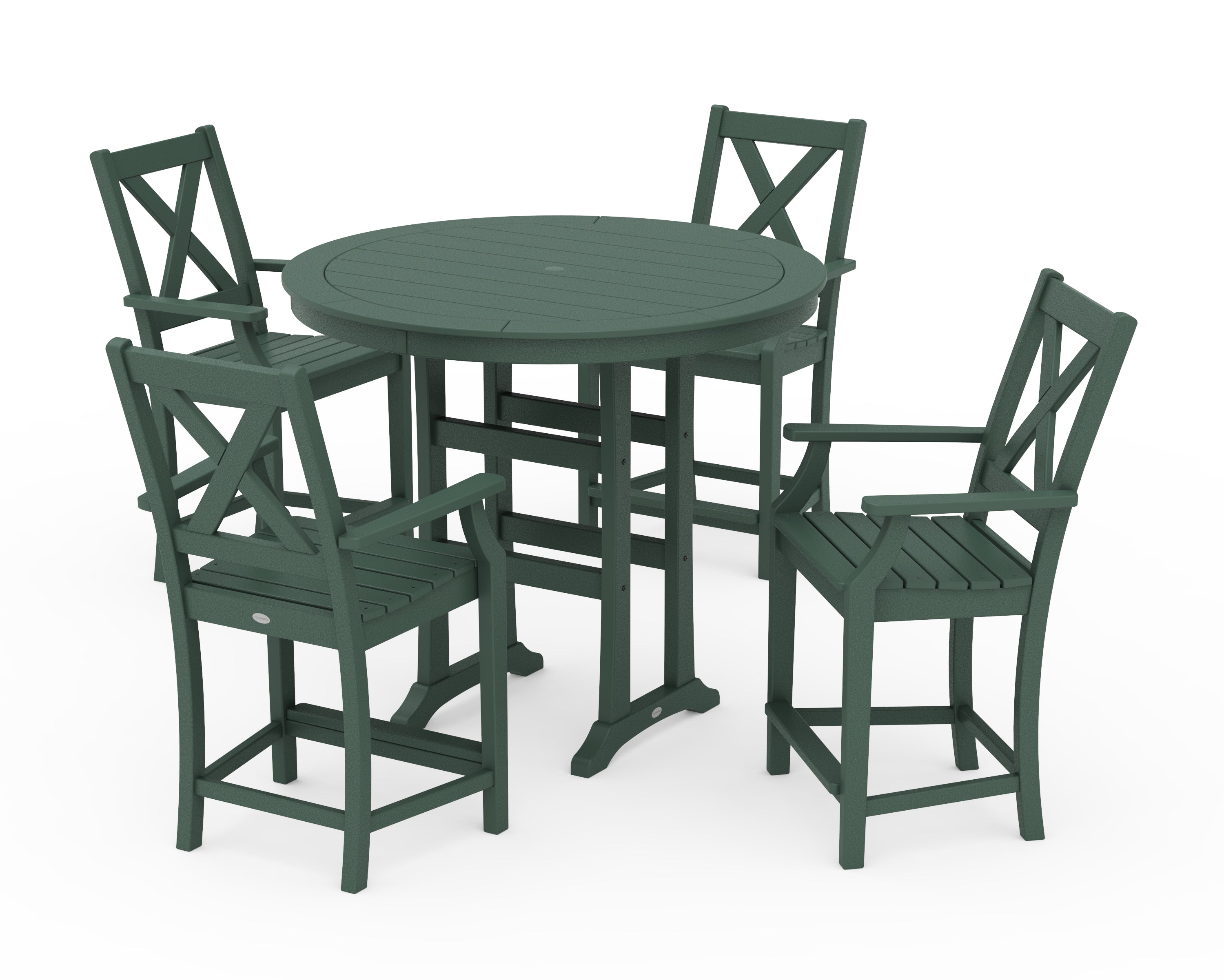 POLYWOOD Braxton 5-Piece Nautical Trestle Arm Chair Counter Set in Green