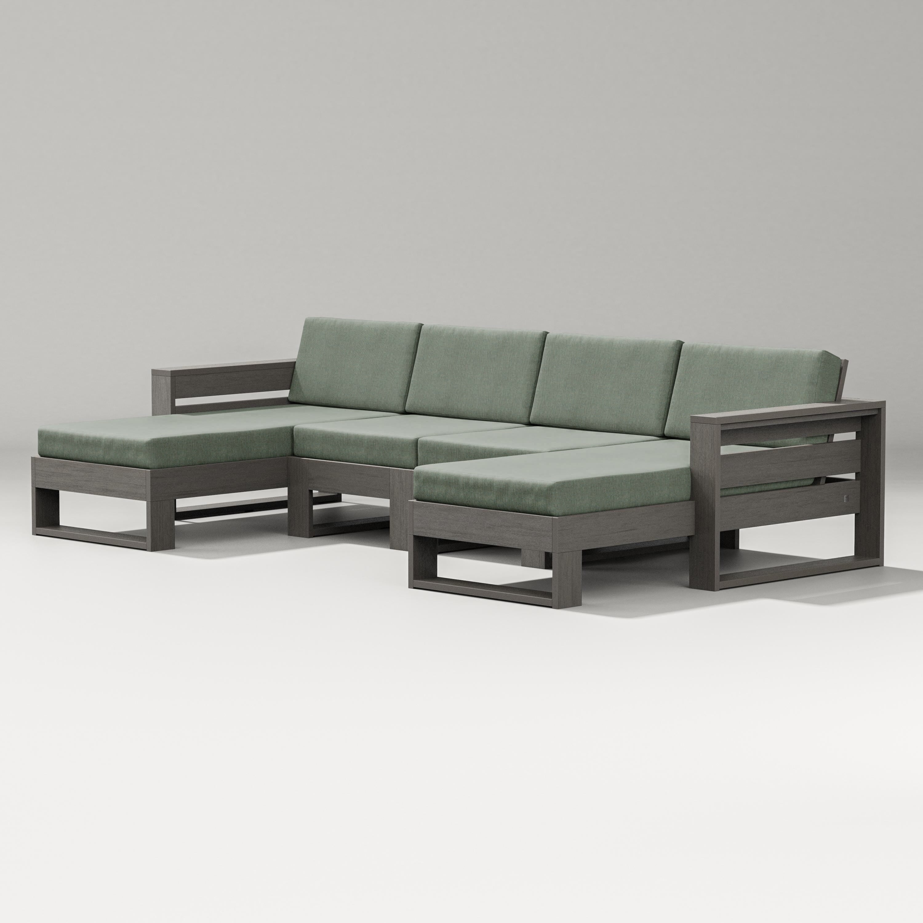 PW Designer Series Latitude Double Chaise Sectional in Driftwood / Cast Sage