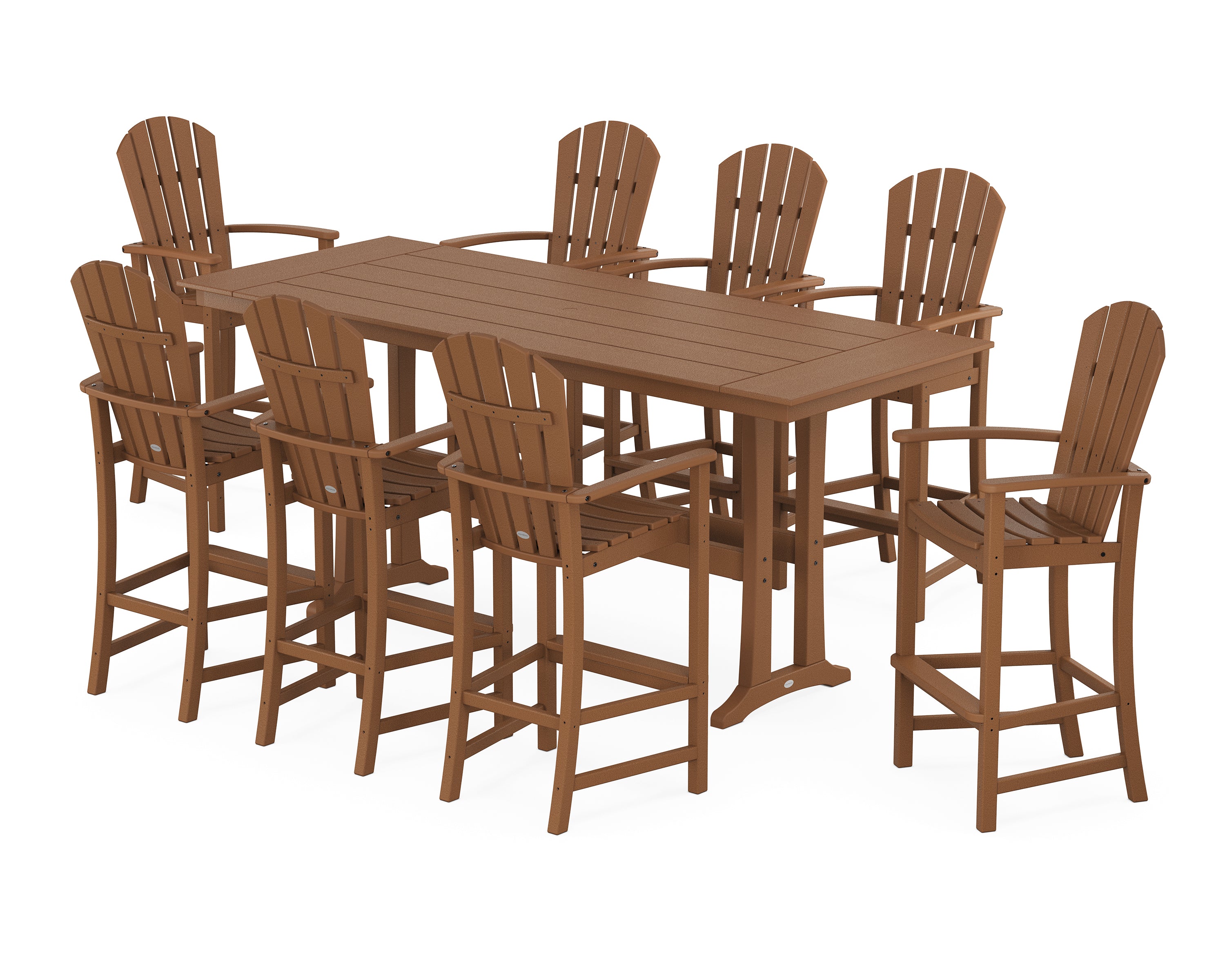 POLYWOOD Palm Coast 9-Piece Farmhouse Bar Set with Trestle Legs in Teak