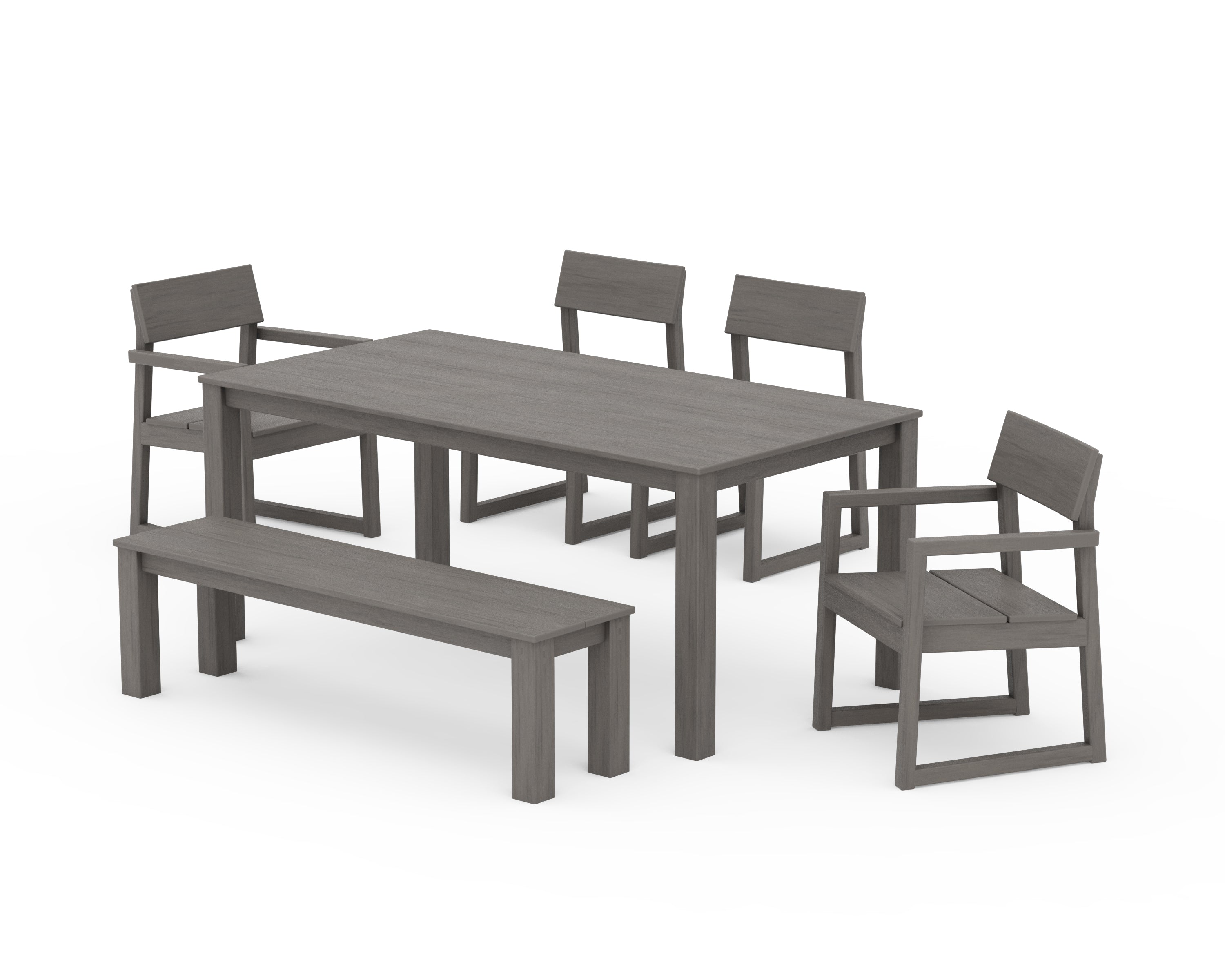 POLYWOOD EDGE 6-Piece Parsons Dining Set with Bench in Driftwood