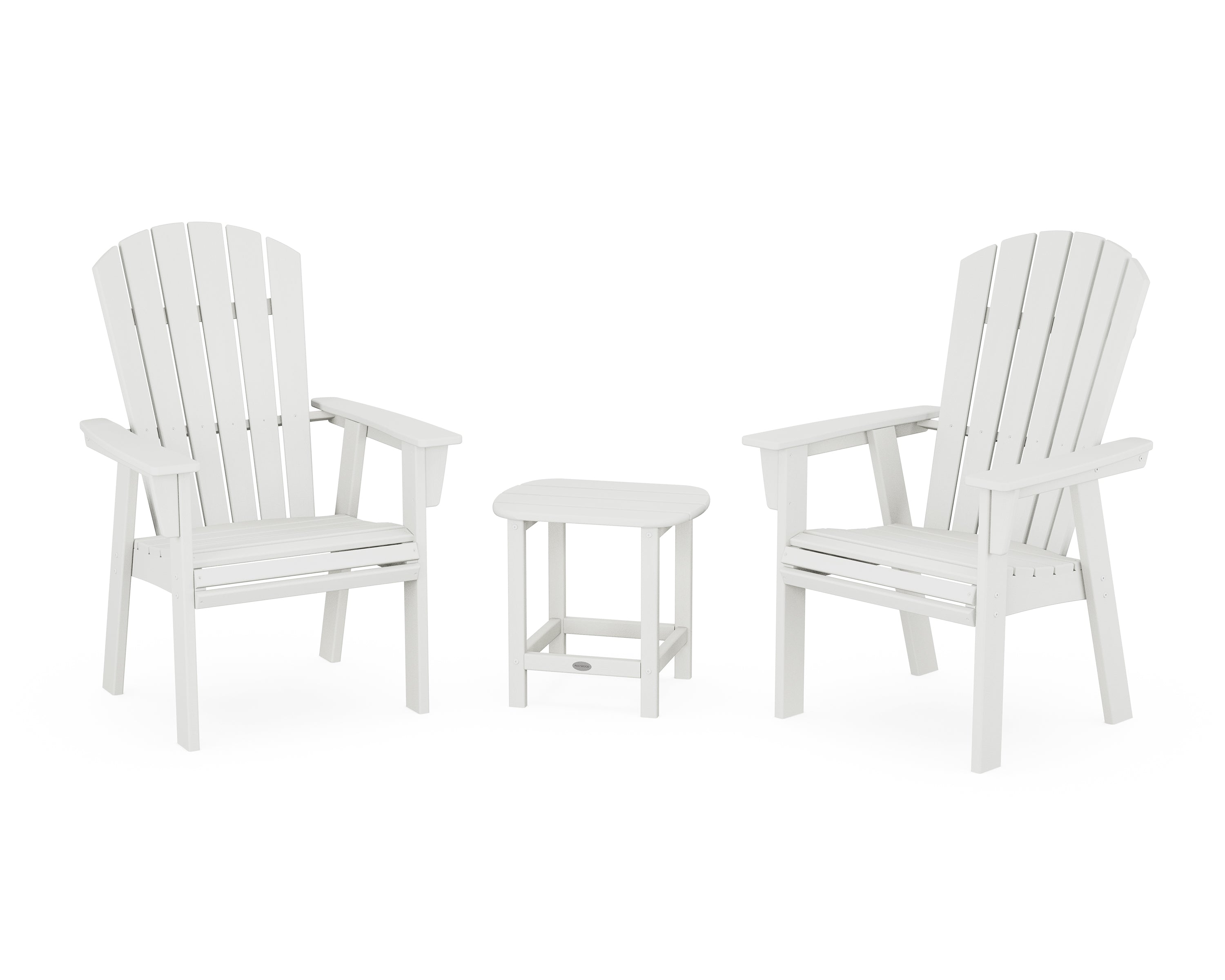 POLYWOOD Nautical 3-Piece Curveback Upright Adirondack Chair Set in Vintage White
