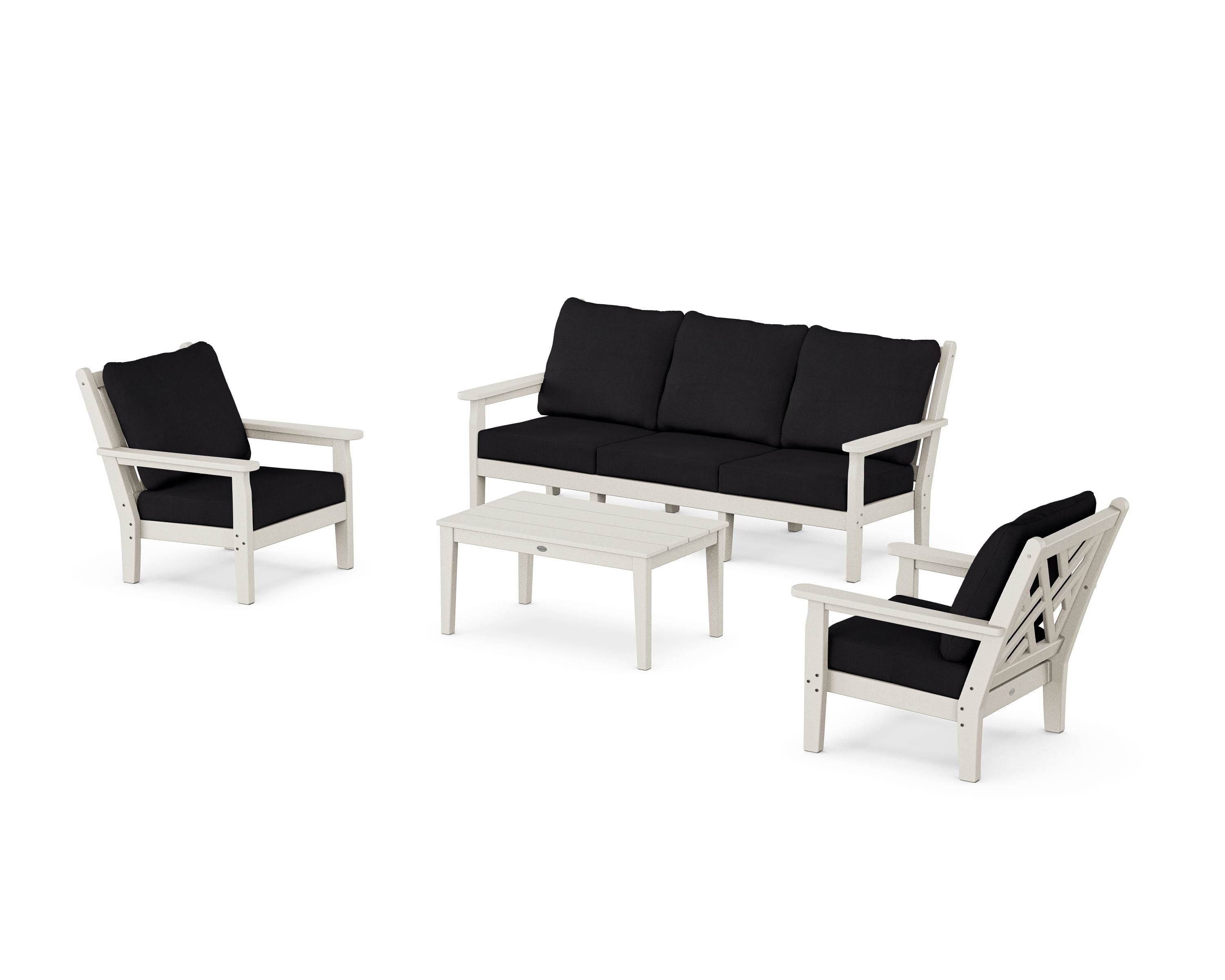 POLYWOOD Chippendale 4-Piece Deep Seating Set with Sofa in Sand / Midnight Linen