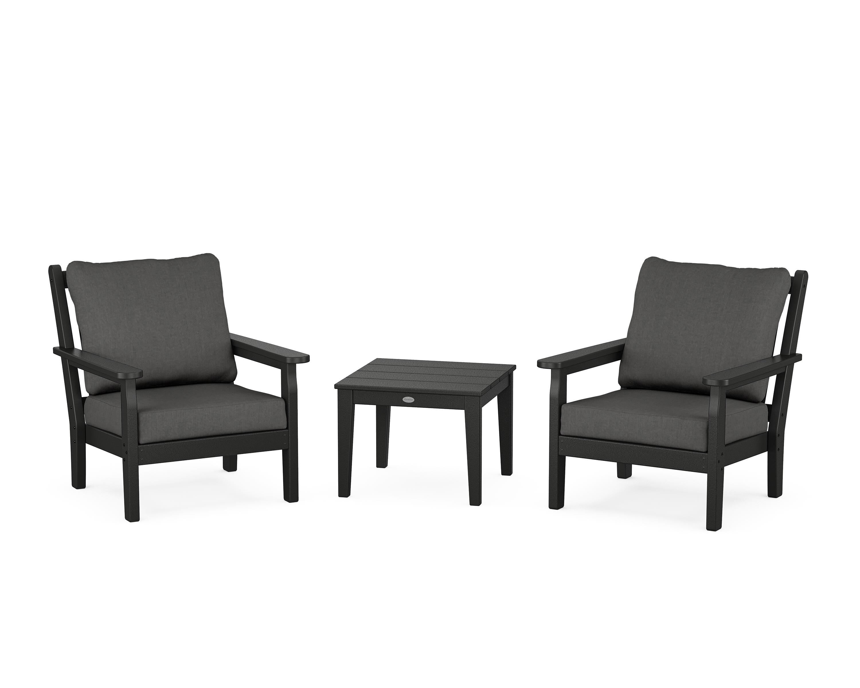 POLYWOOD Chippendale 3-Piece Deep Seating Set in Black / Spectrum Carbon