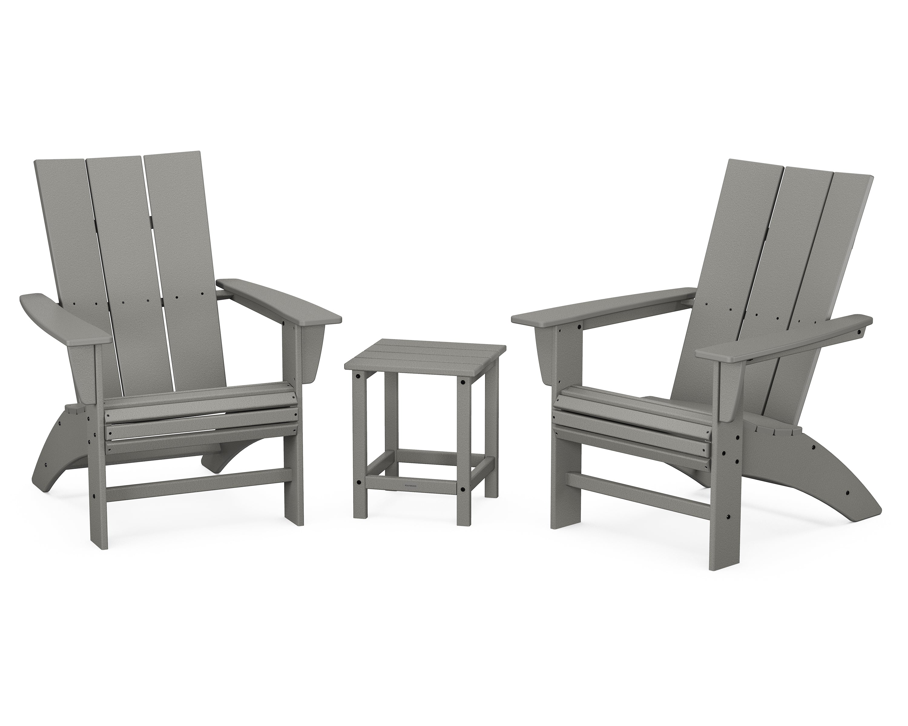 POLYWOOD® Modern 3-Piece Curveback Adirondack Set with Long Island 18" Side Table in Slate Grey