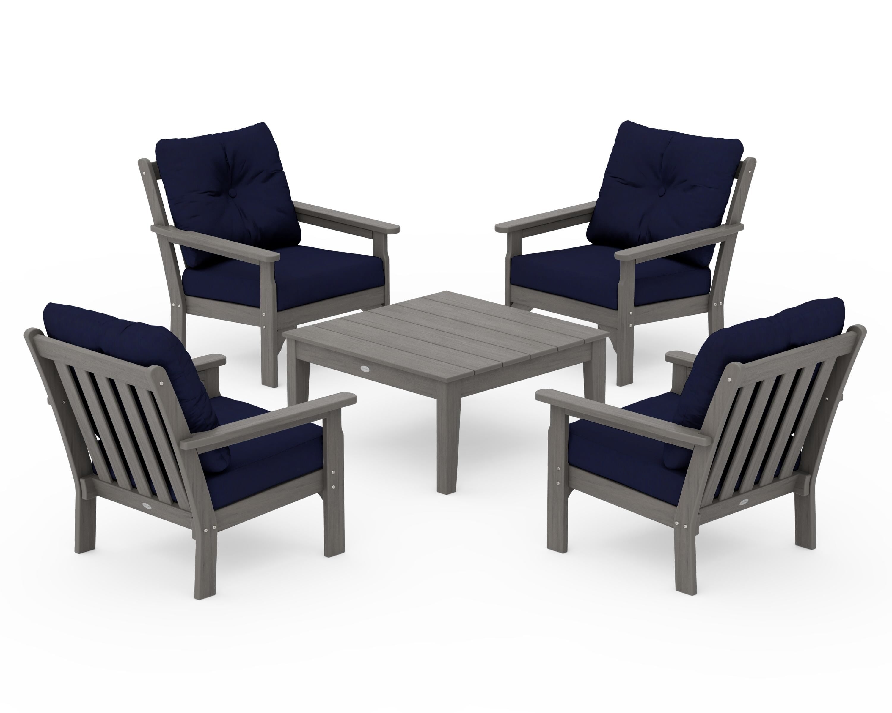 POLYWOOD Vineyard 5-Piece Deep Seating Conversation Set in Driftwood / Navy