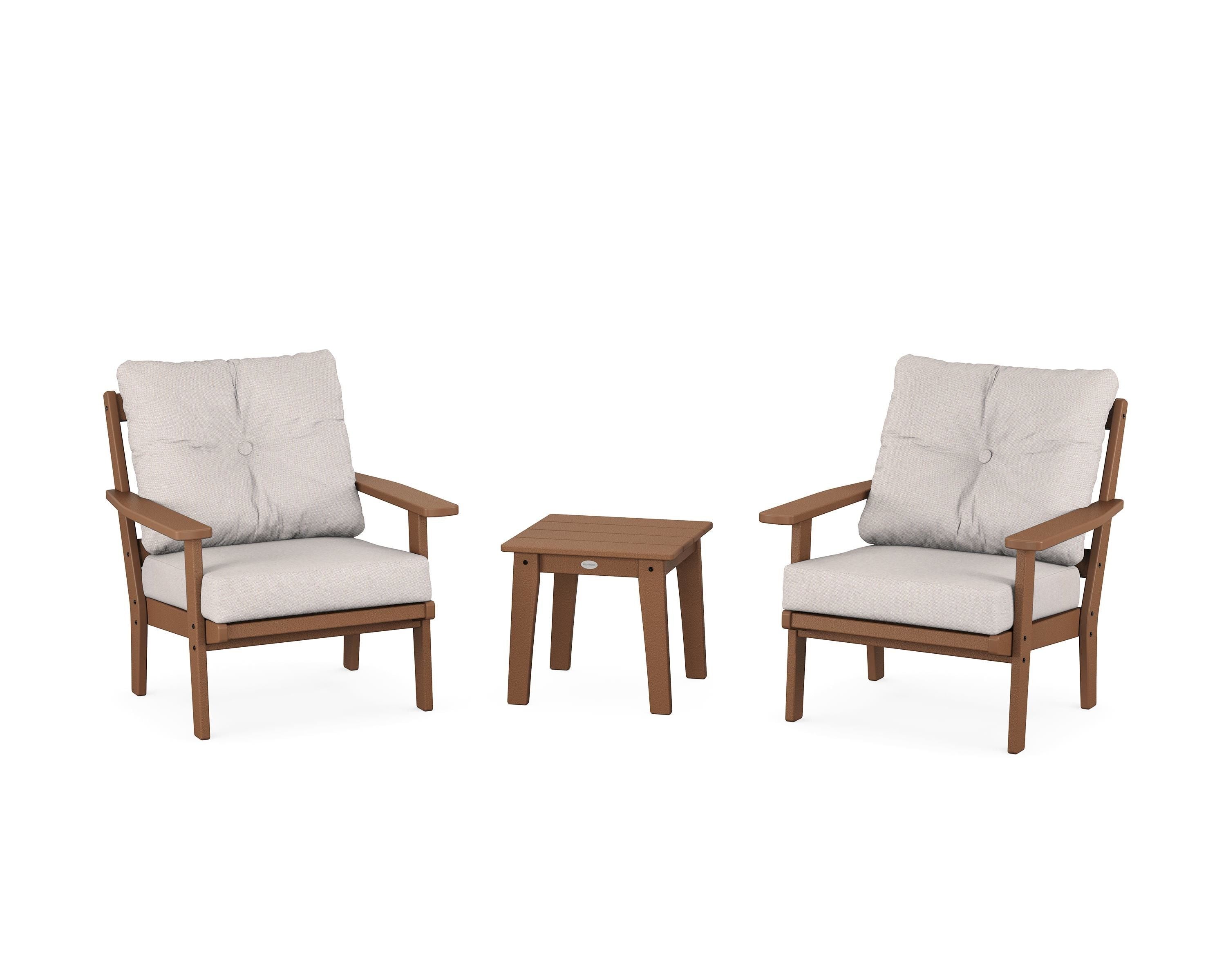 POLYWOOD Prairie 3-Piece Deep Seating Set in Teak / Dune Burlap