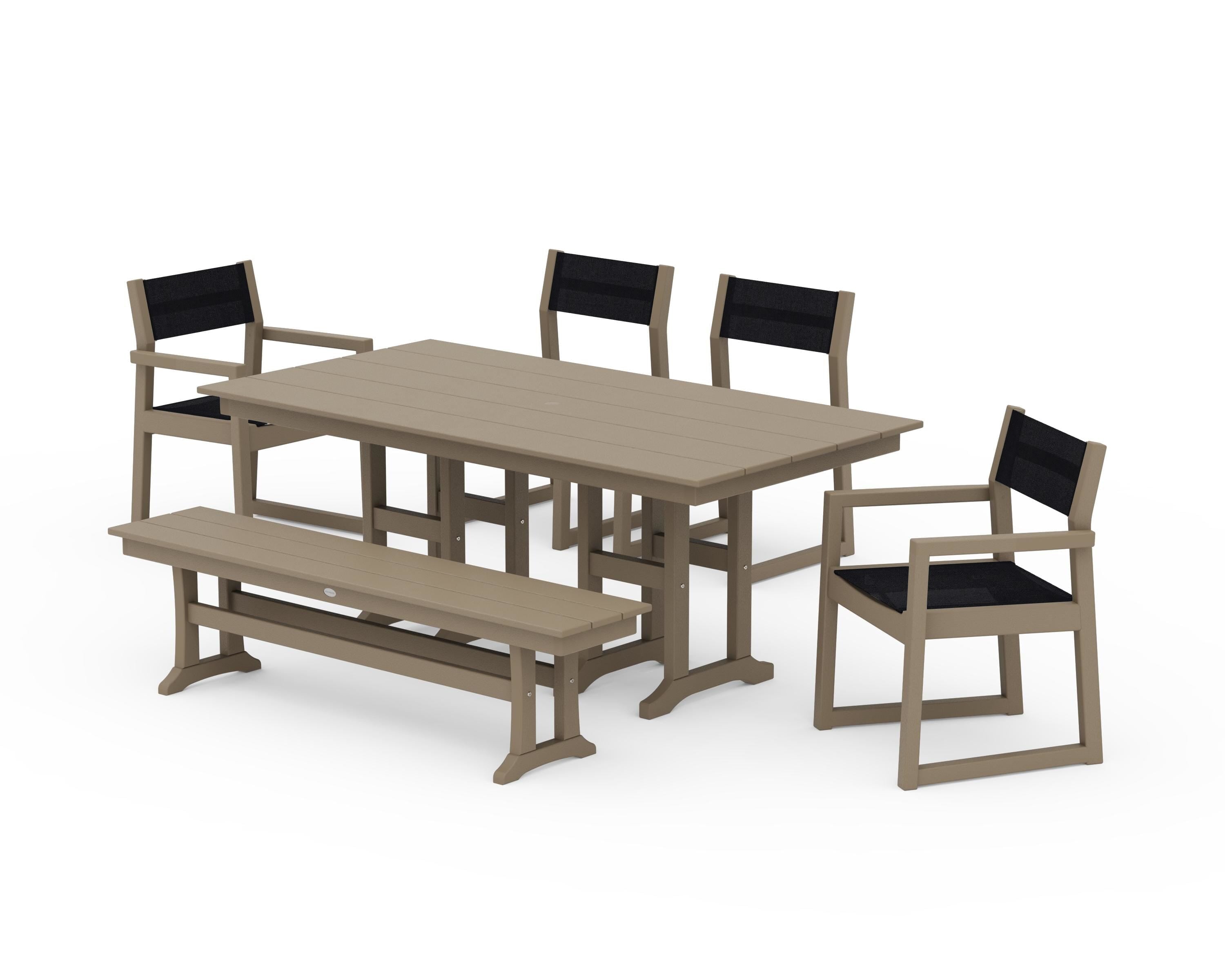 POLYWOOD EDGE Sling 6-Piece Farmhouse Dining Set in Vintage Sahara / Black Sling
