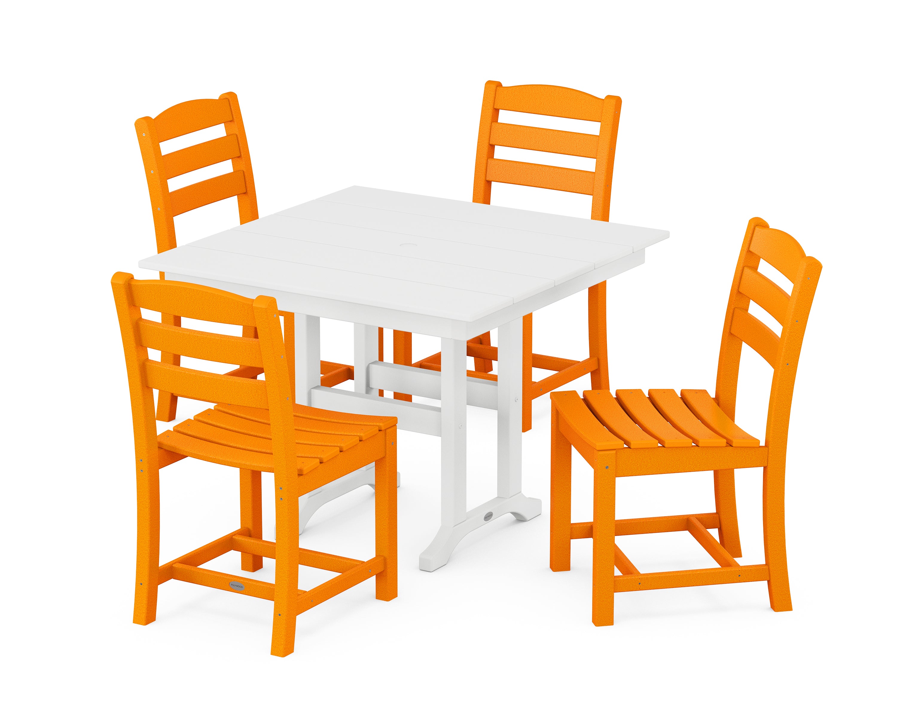 POLYWOOD® La Casa Café Side Chair 5-Piece Farmhouse Dining Set in Tangerine / White