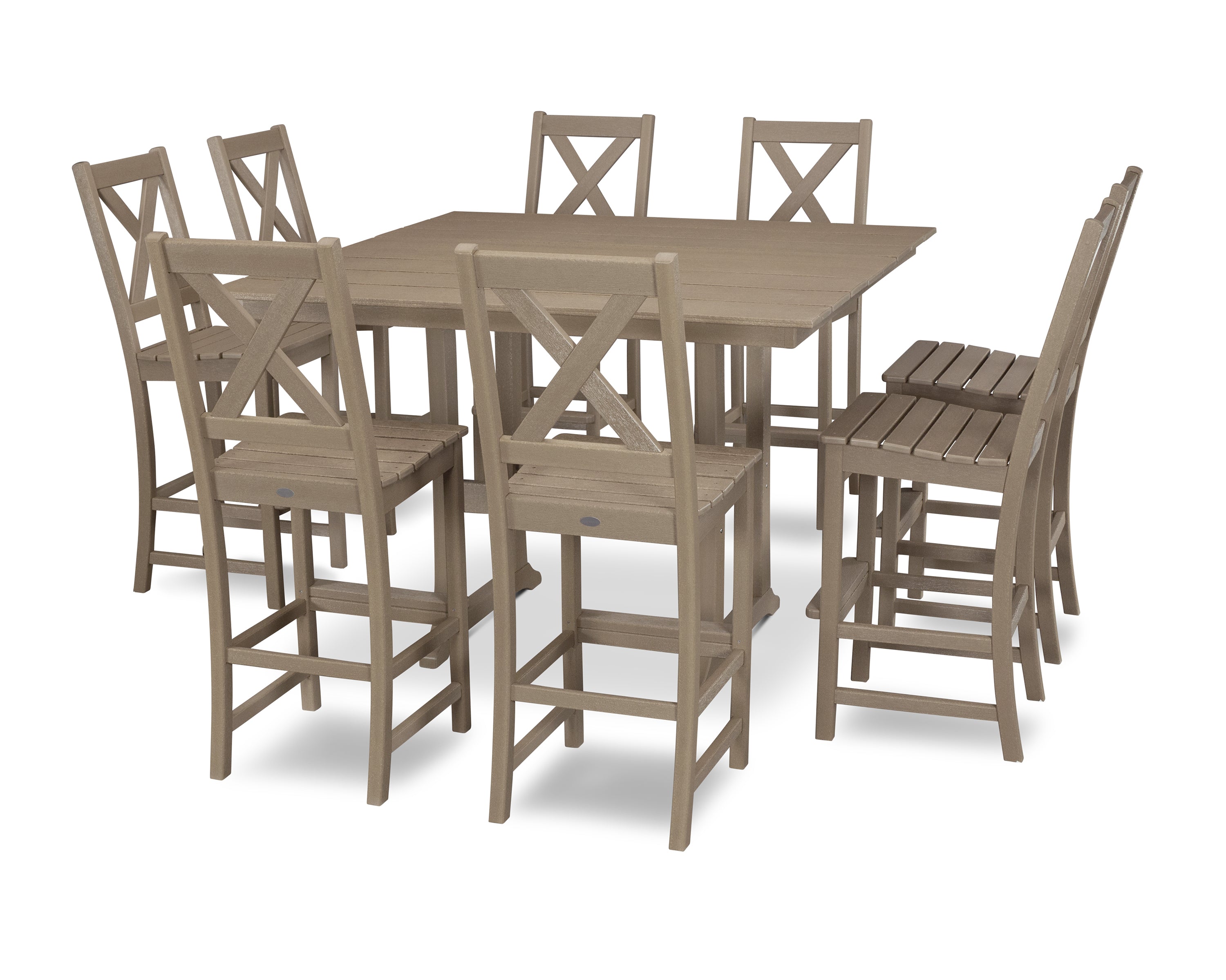 POLYWOOD® Braxton 9-Piece Farmhouse Trestle Bar Set in Vintage Sahara