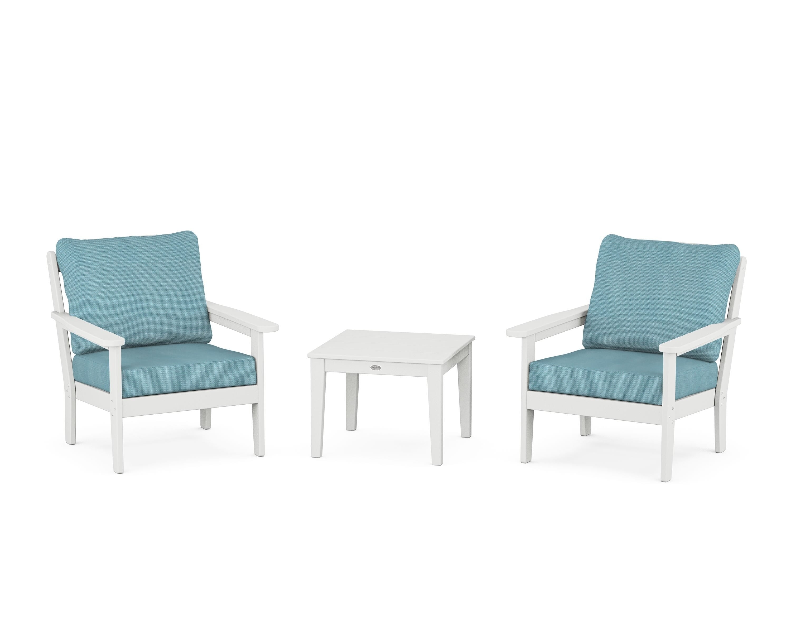 Country Living Cottage 3-Piece Deep Seating Set in White / Lattice Sky Blue