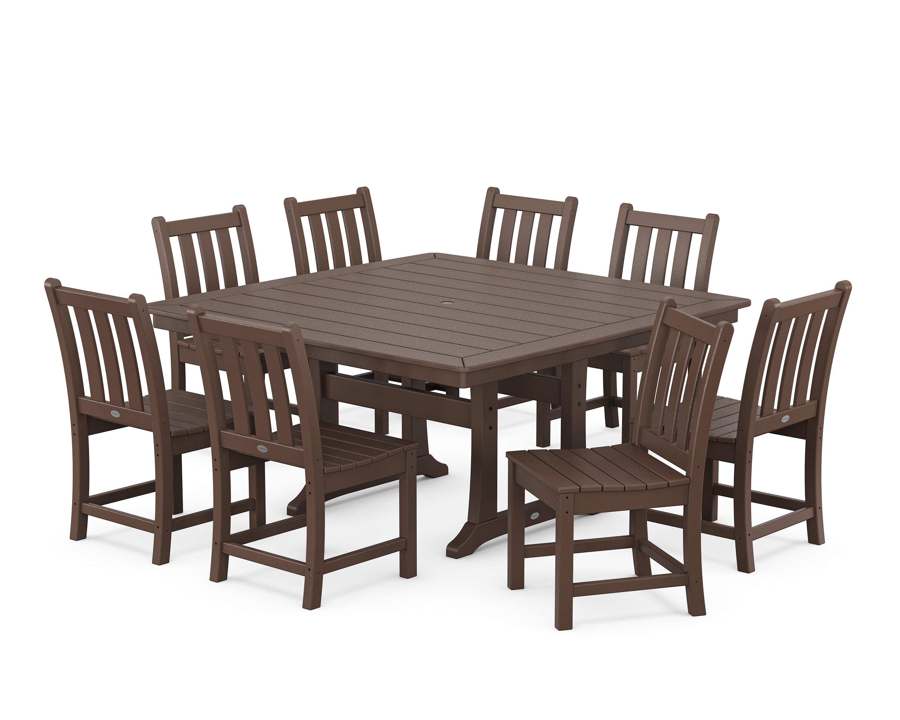 POLYWOOD Traditional Garden 9-Piece Nautical Trestle Dining Set in Mahogany