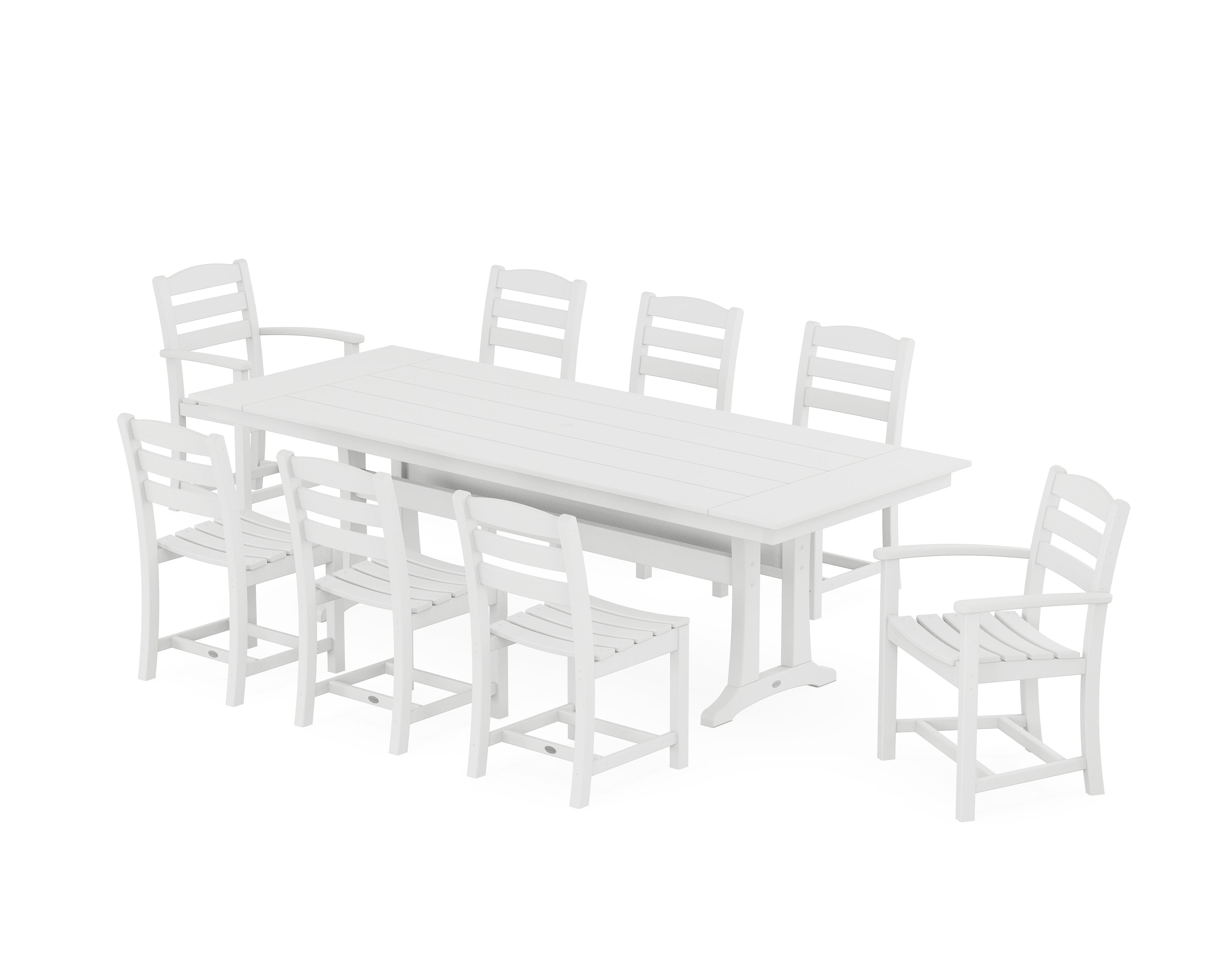 POLYWOOD La Casa Café 9-Piece Farmhouse Dining Set with Trestle Legs in White