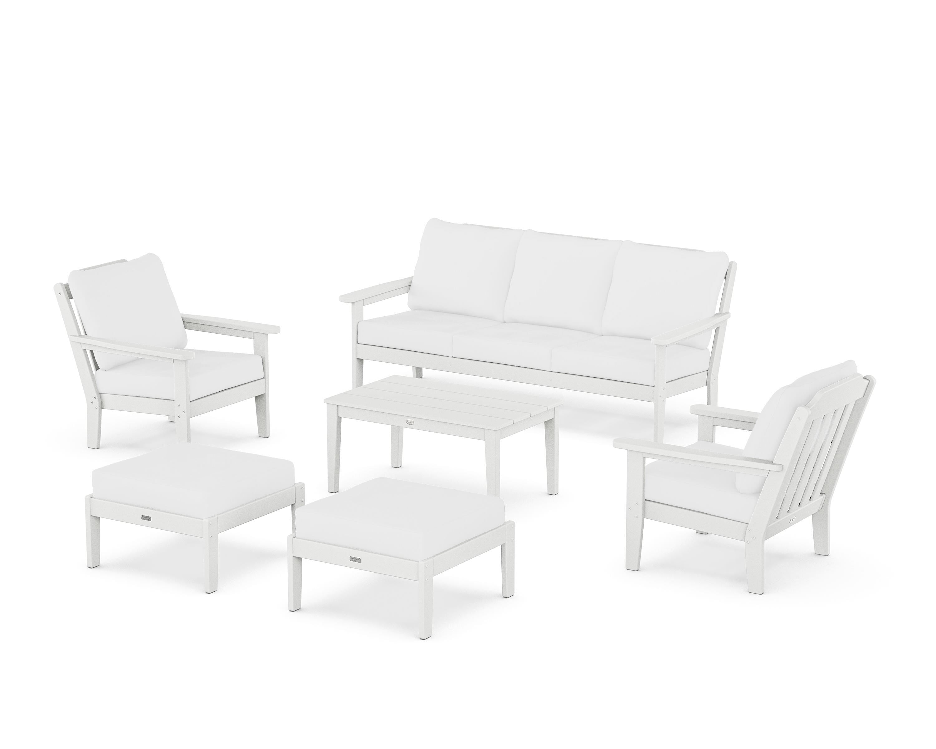 Country Living Cottage 6-Piece Lounge Sofa Set in White / Natural