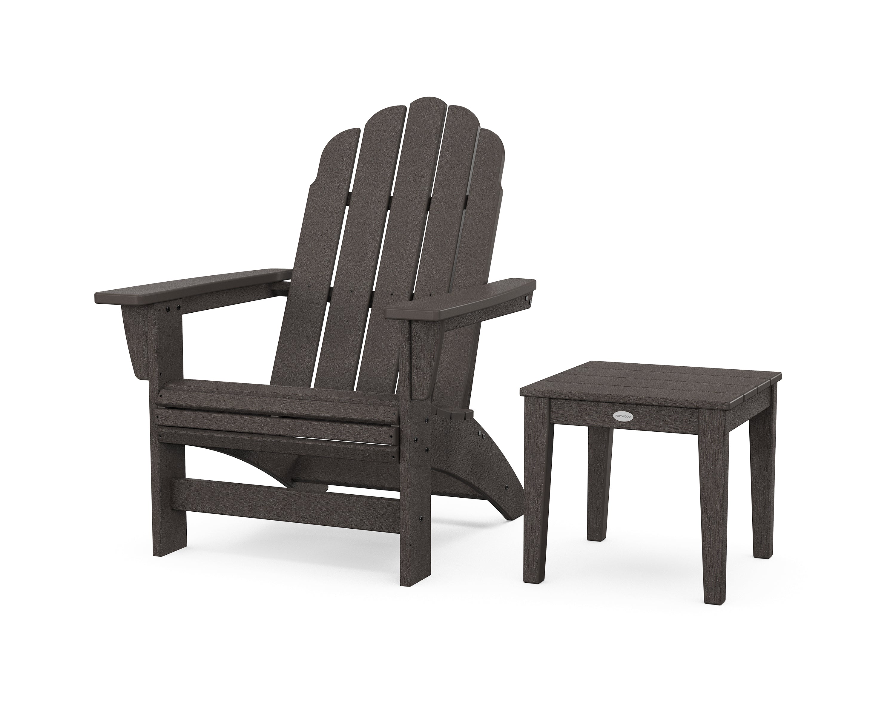 POLYWOOD Vineyard Grand Adirondack Chair with Side Table in Vintage Coffee