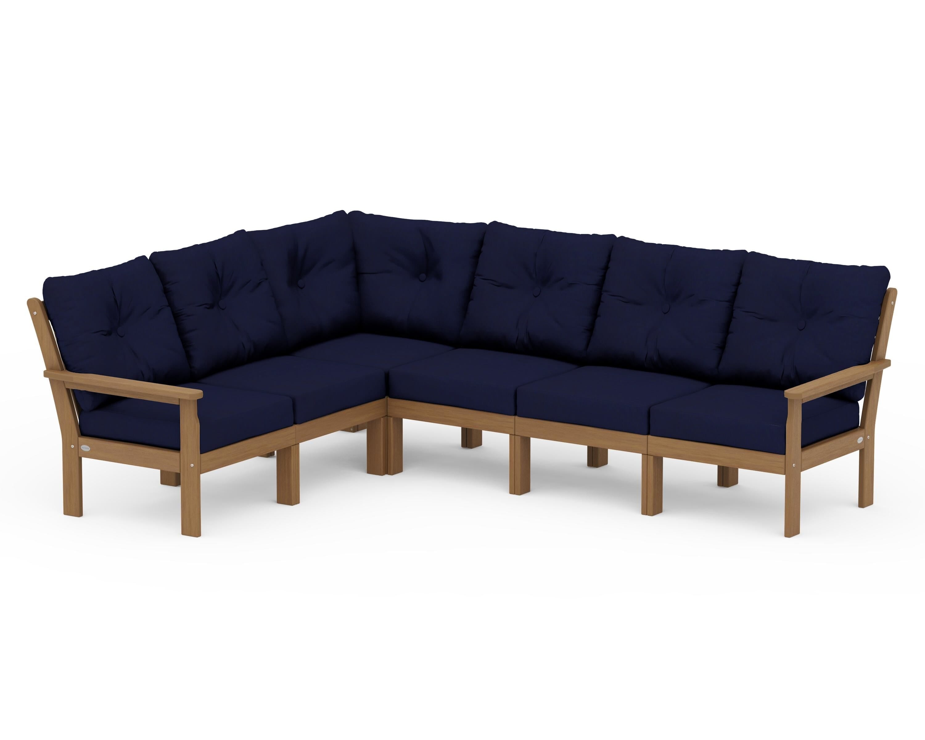 POLYWOOD Vineyard 6-Piece Sectional in Natural / Navy