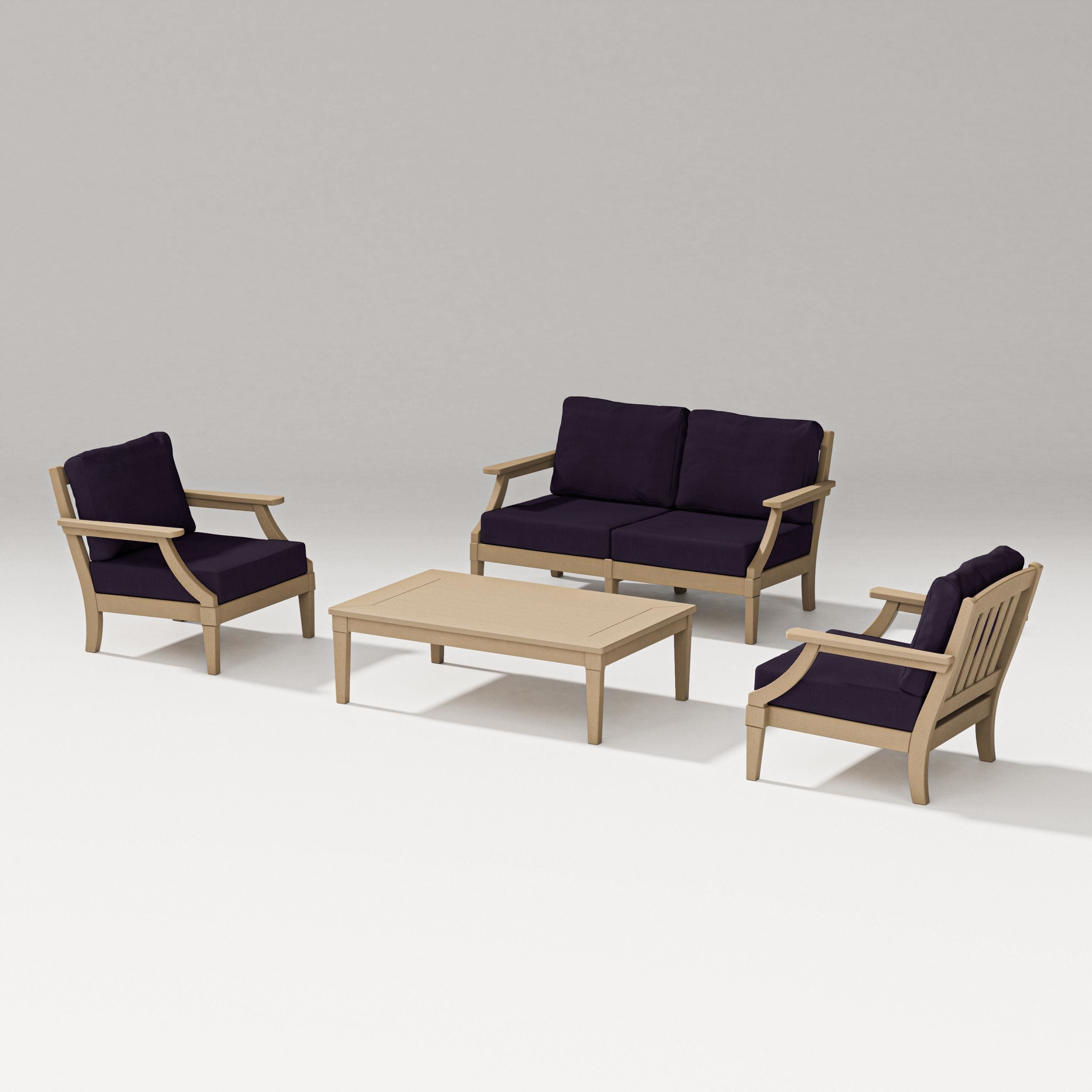 PW Designer Series Estate Lounge 4-Piece Loveseat Set in Vintage Sahara / Navy Linen