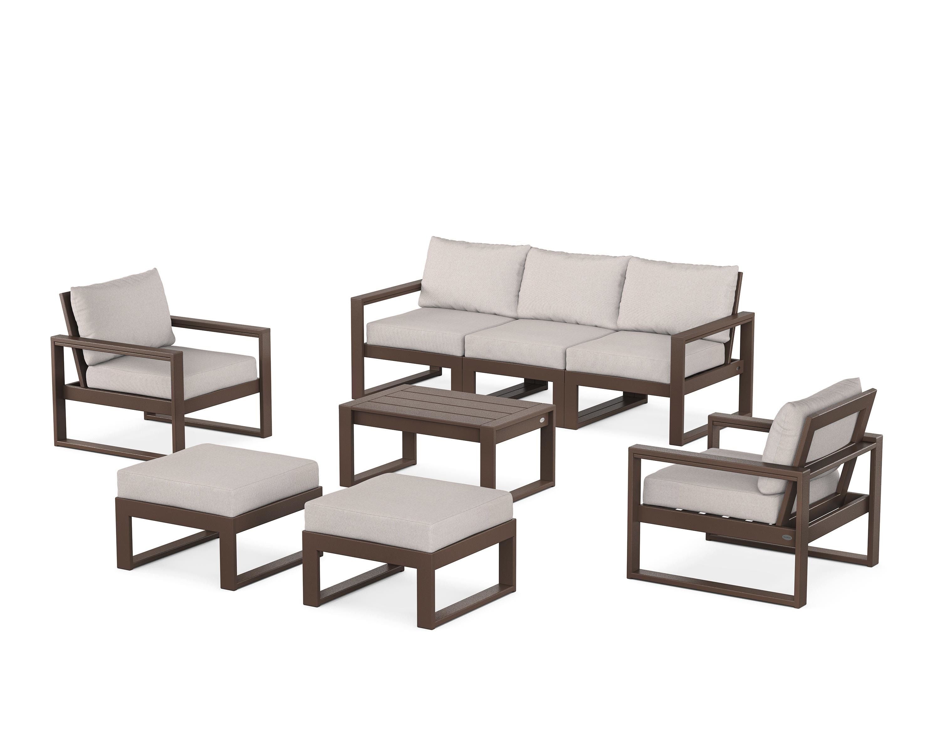 POLYWOOD EDGE Sectional 8-Piece Lounge Sofa Set in Mahogany / Dune Burlap
