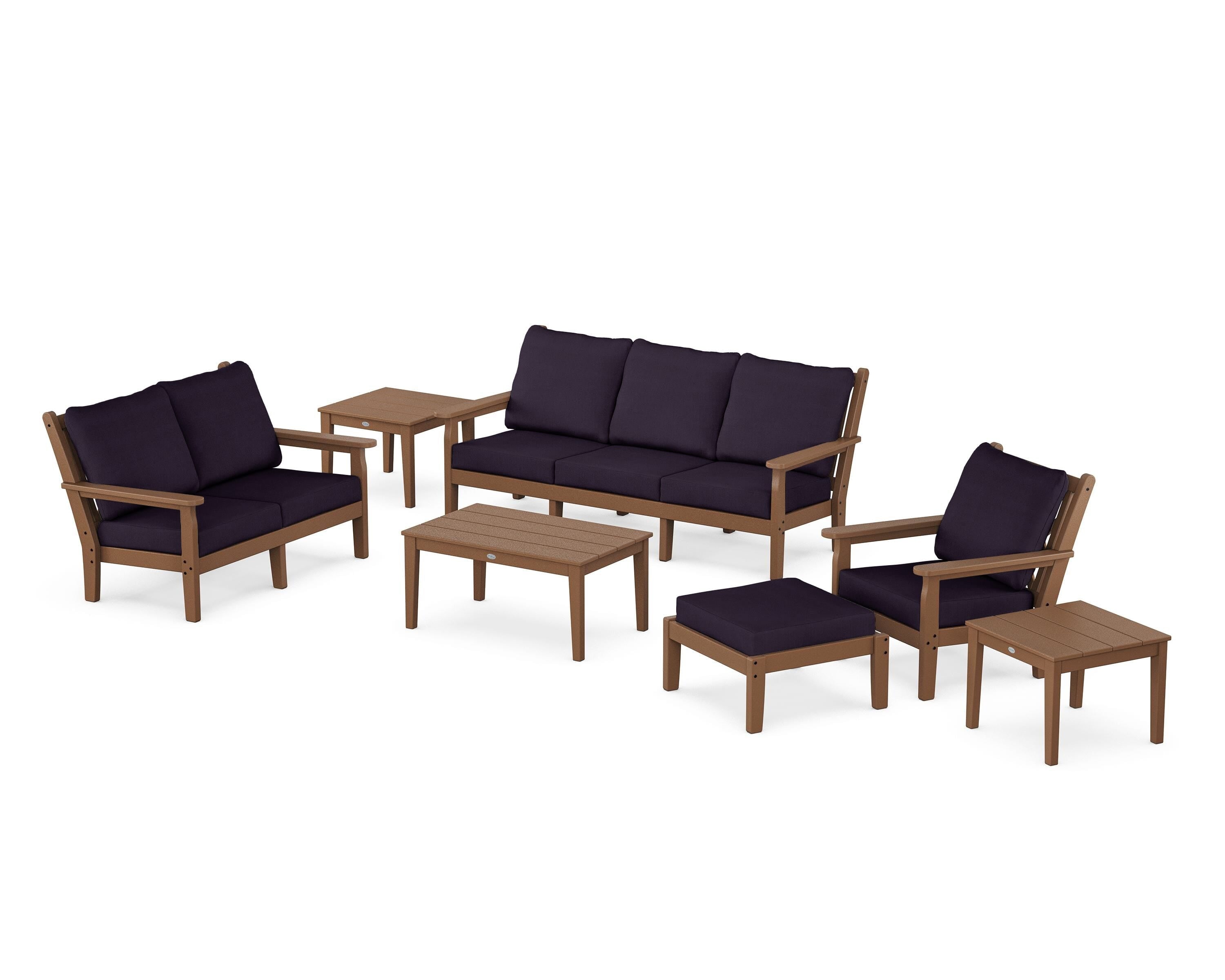 POLYWOOD Chippendale 7-Piece Deep Seating Set in Teak / Navy Linen