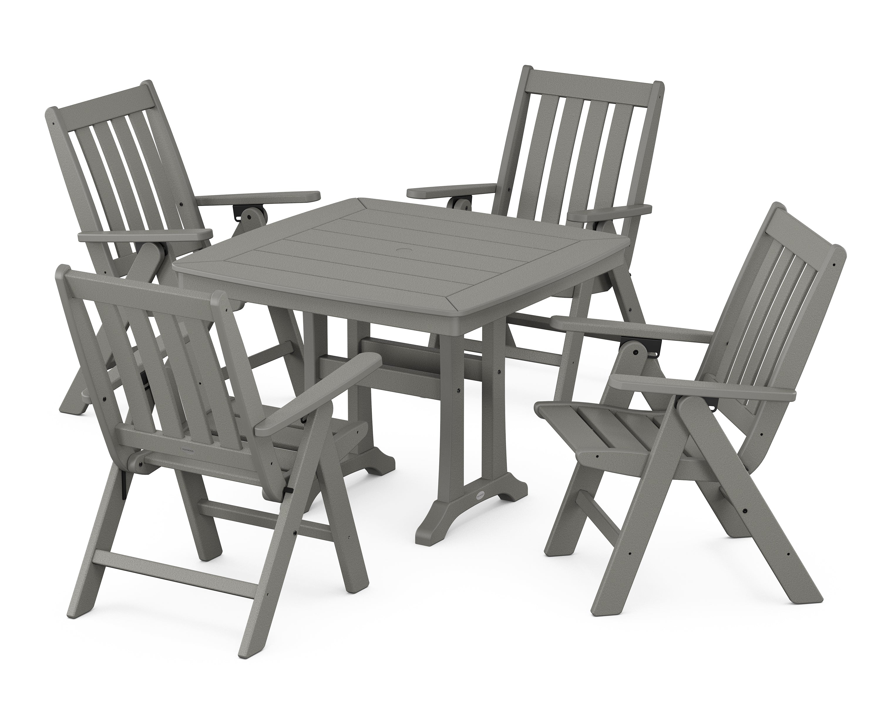 POLYWOOD Vineyard Folding 5-Piece Dining Set with Trestle Legs in Slate Grey