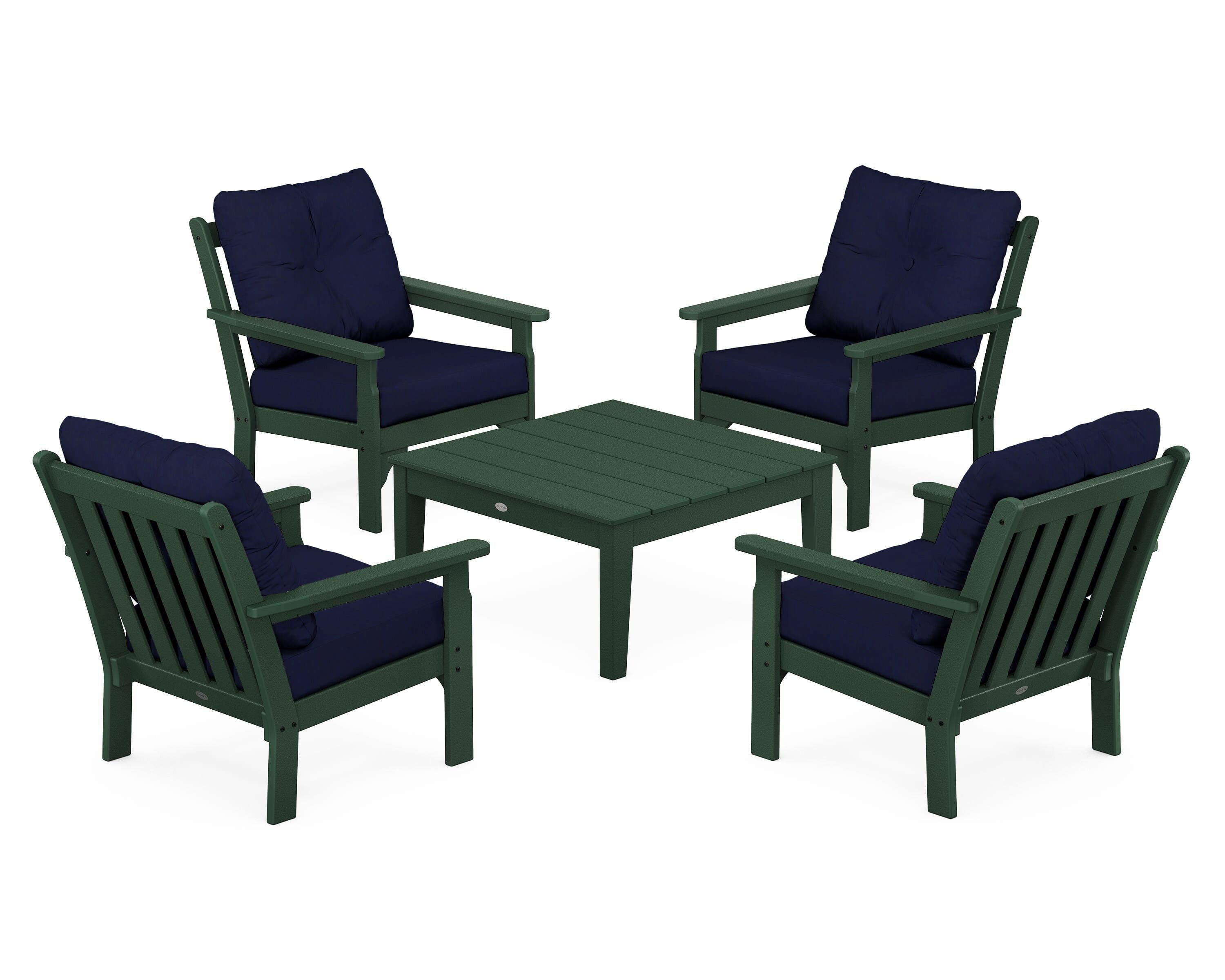 POLYWOOD Vineyard 5-Piece Deep Seating Conversation Set in Green / Navy