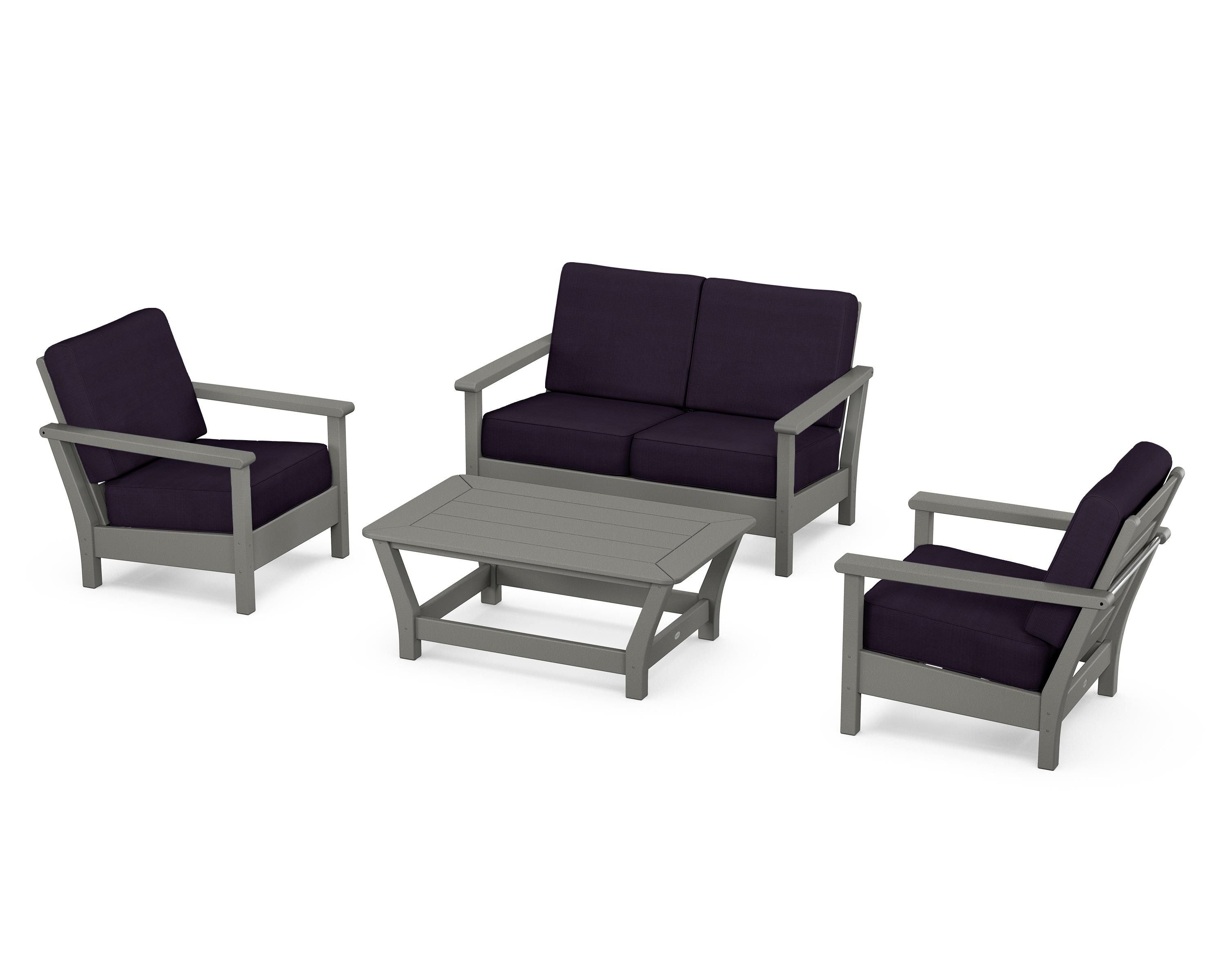 POLYWOOD Harbour 4-Piece Deep Seating Set in Slate Grey / Navy Linen