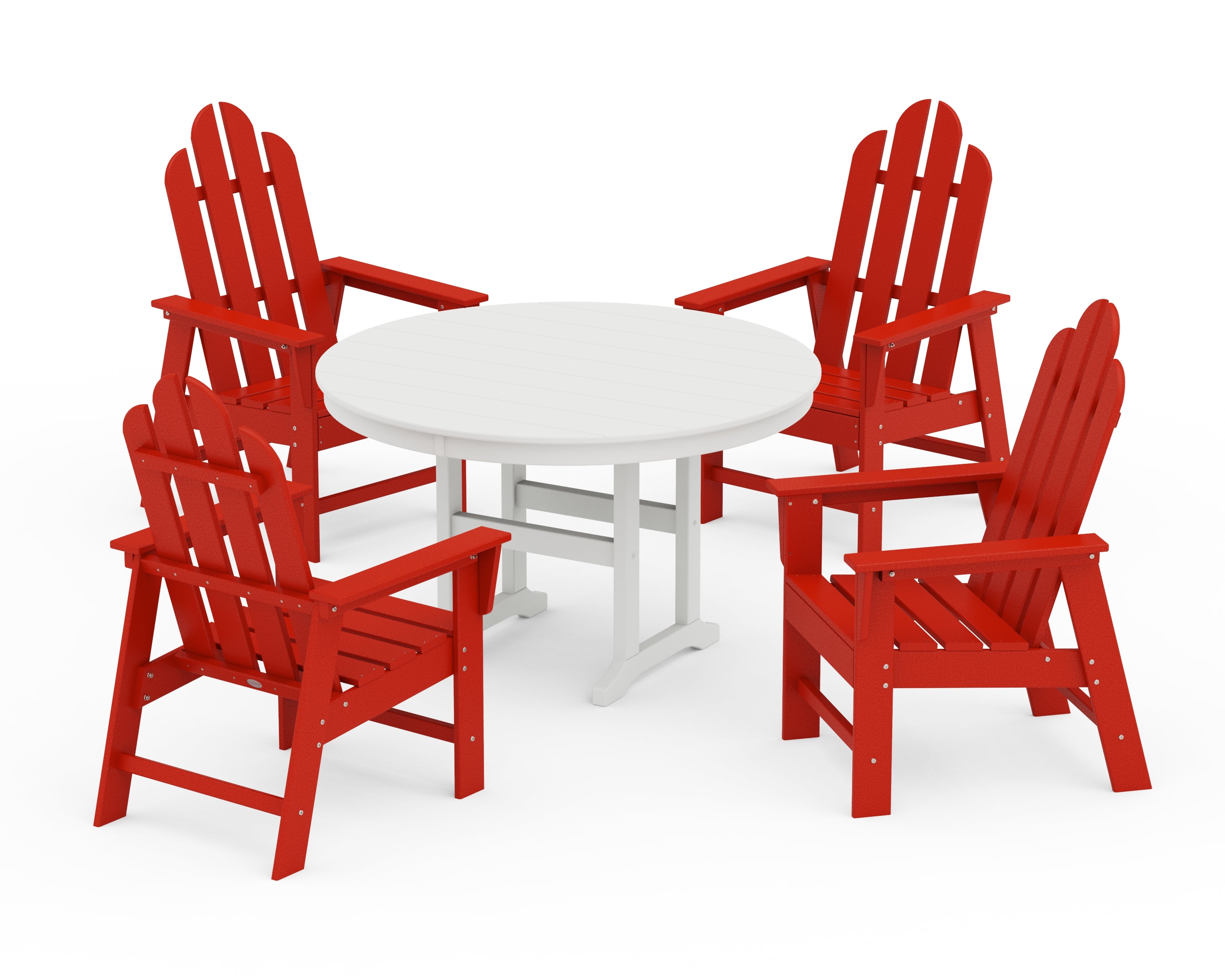 POLYWOOD Long Island 5-Piece Round Farmhouse Dining Set in Sunset Red / White